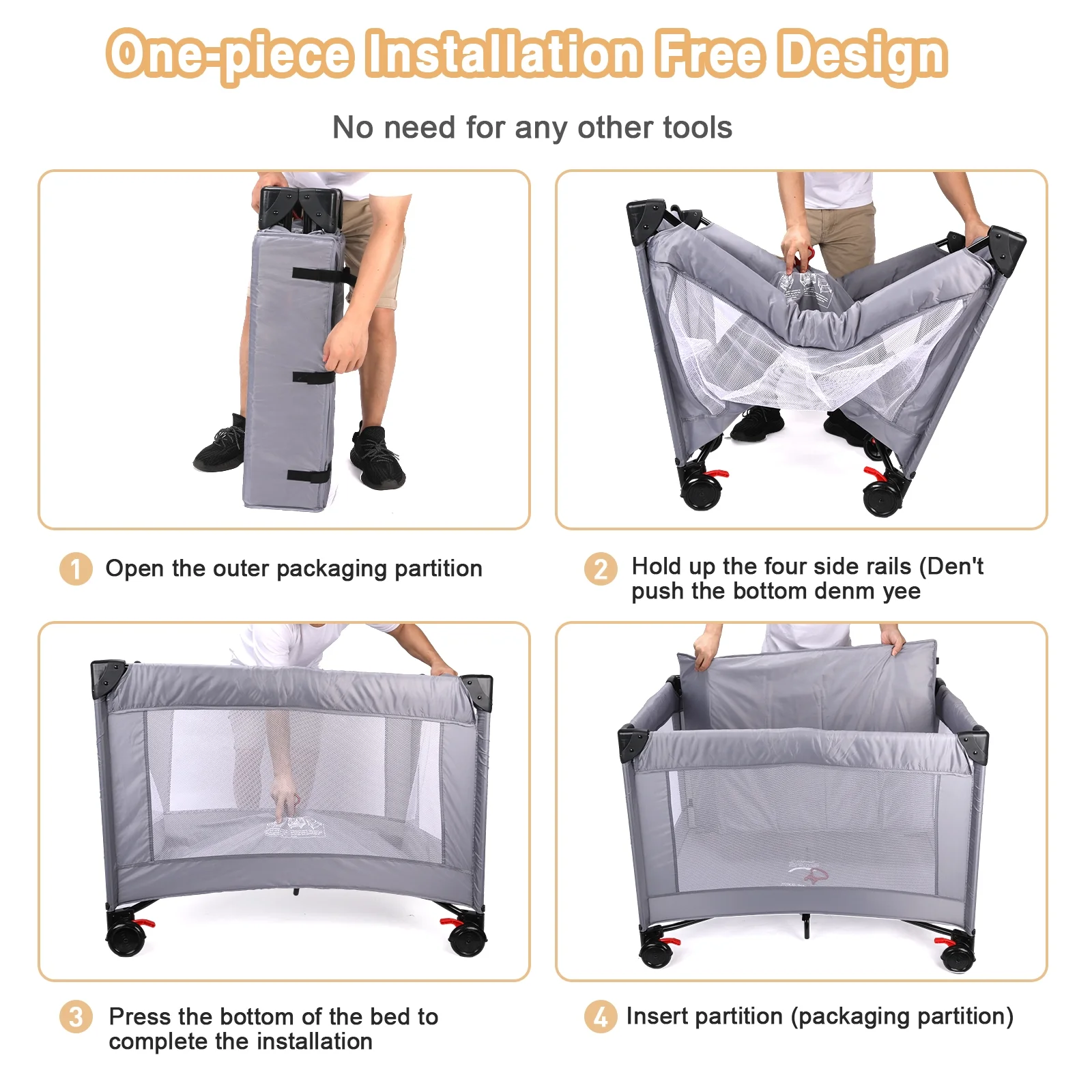 VIRZEN Baby Playpen | Foldable Baby Playbed for Indoor & Outdoor | Portable Play Yard With Carry Bag And Shoulder Strap, Gray