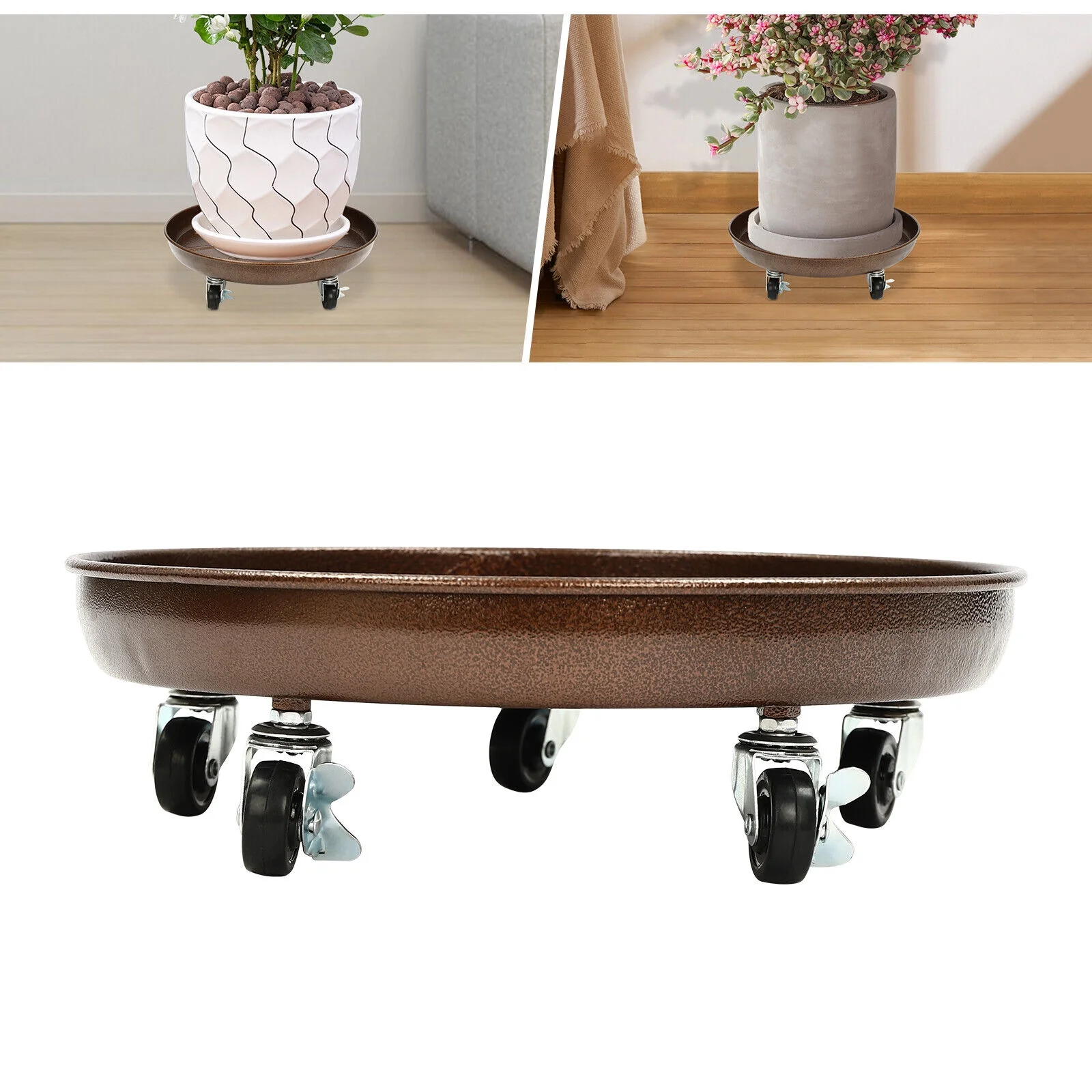 16*4.72in 3Pcs Flowerpot Trays W/ Universal Wheels 16IN Thickened Plant Pot Tray Rack 200-250kg/441-551lbs