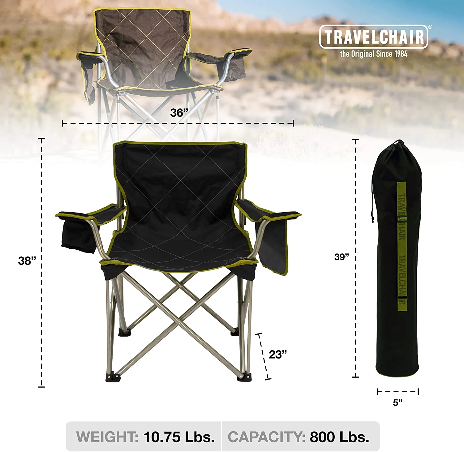 Big Kahuna Chair, Supersized Camping Chair, 800lb Capacity, Brown/Lime, One Size (599)