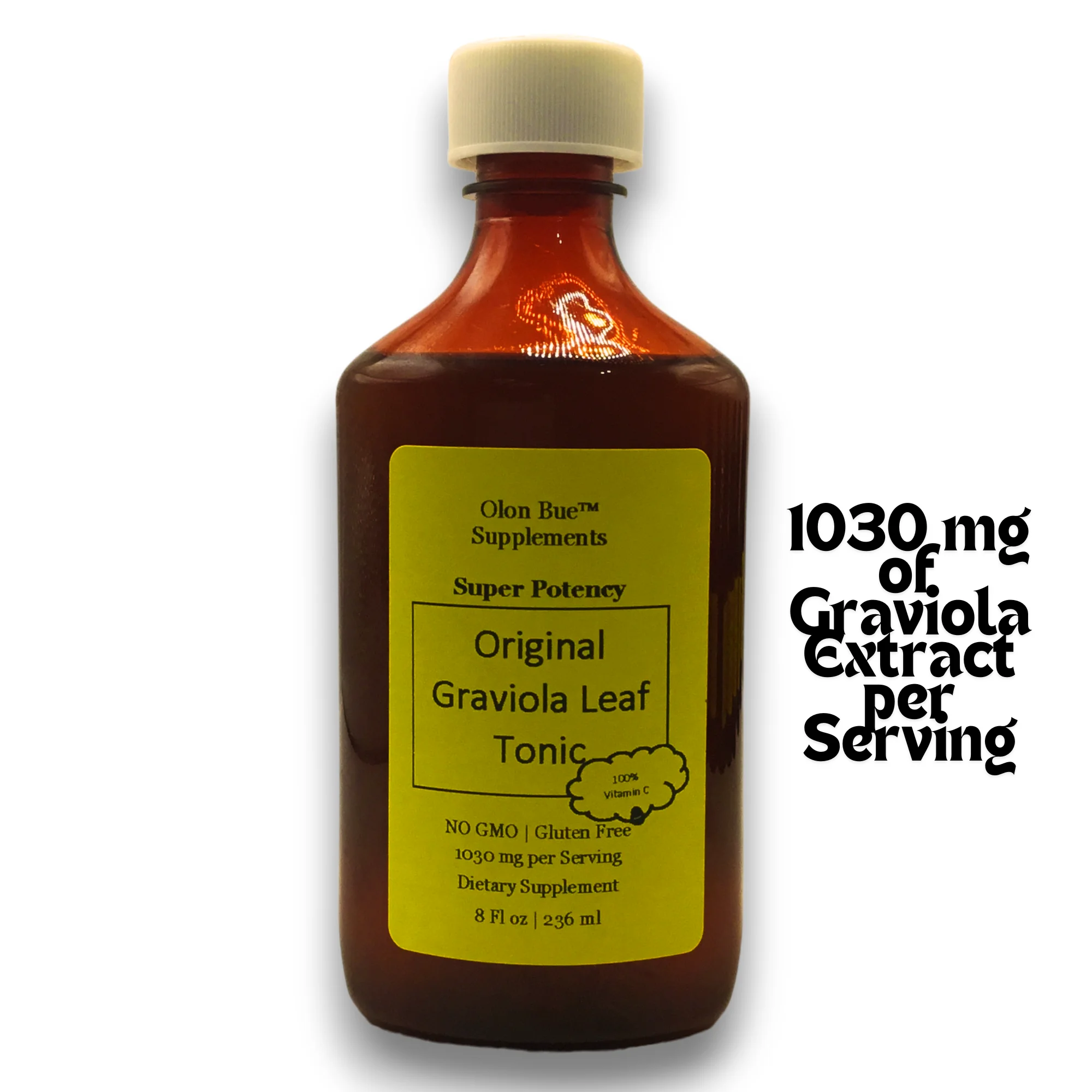 Graviola Soursop Leaf Liquid Extract Tonic, 1030 mg per serving Super Potency, with vitamin c Non GMO, vegan, immunity, energy, vitality - 8 oz - Olon Bue Supplements