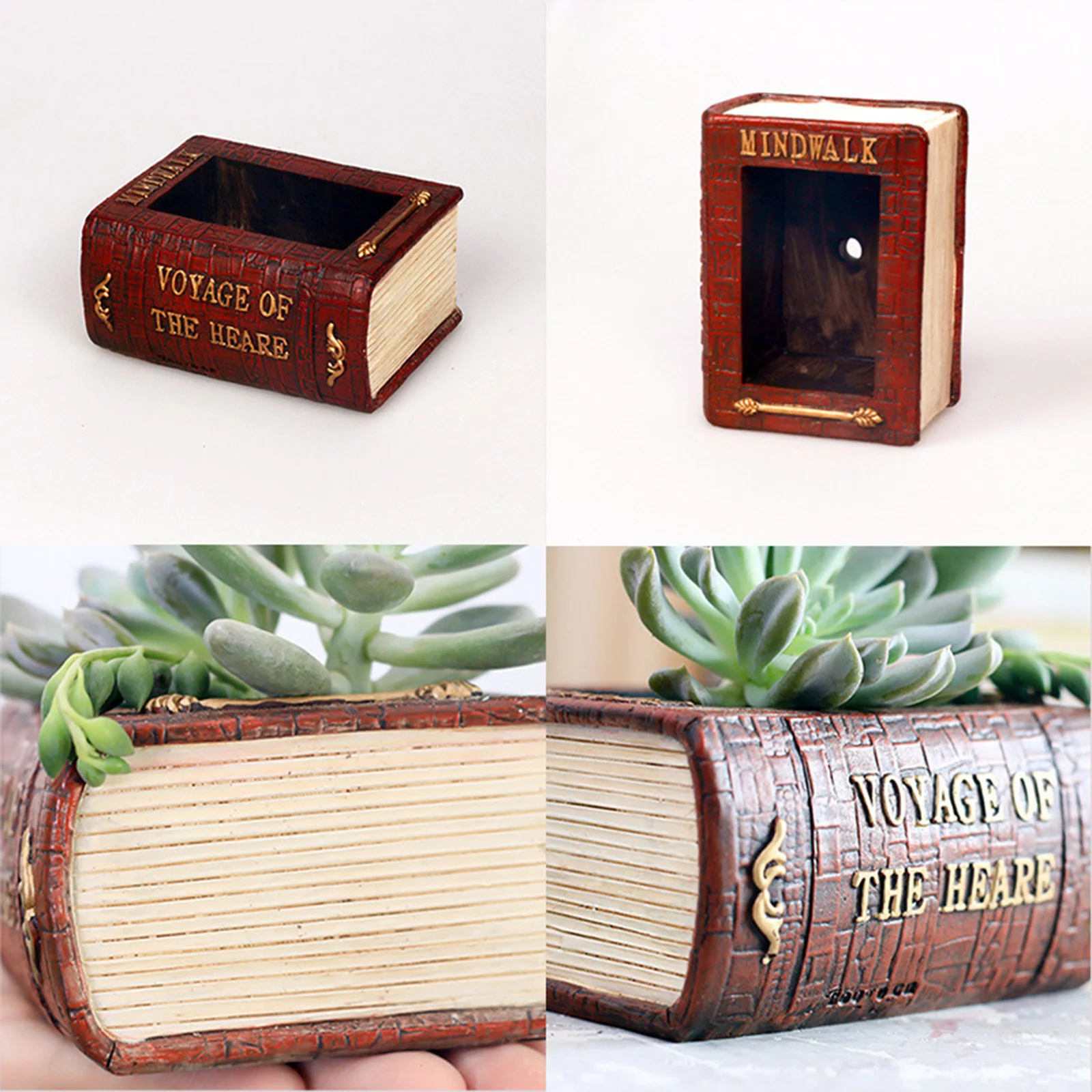 Book Treasure Chest Planter Handmade Resin Succulent Flower Pot Home Garden