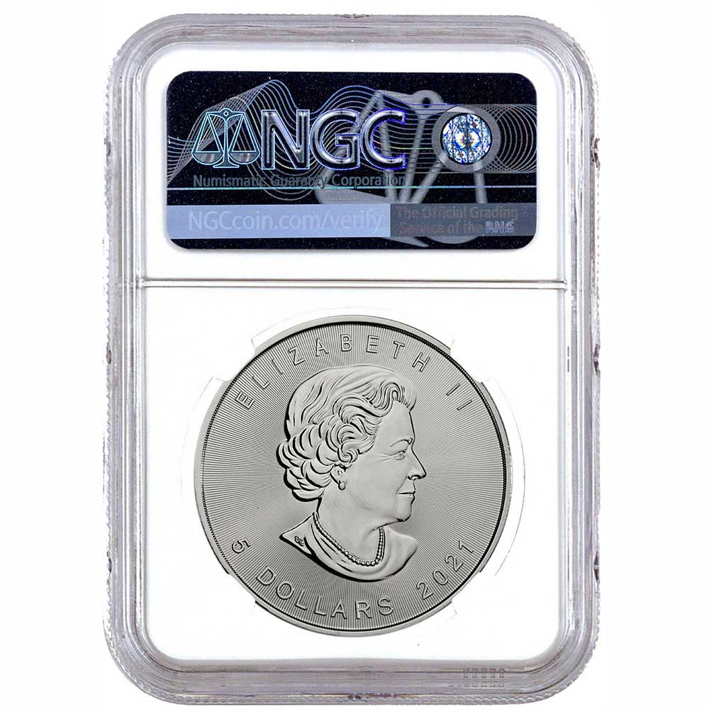 2021 $5 Canadian Silver Maple Leaf 1oz NGC MS70 Canada Label