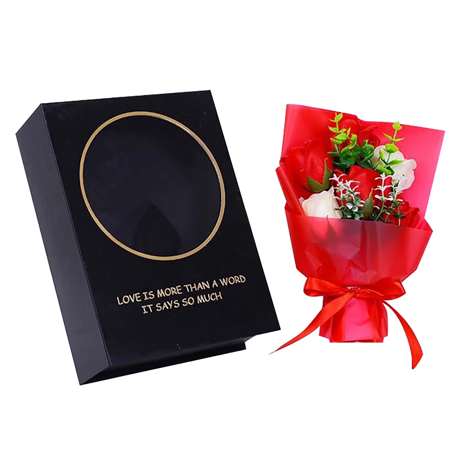 Yeetfub Faux flowers Silk Flowers Simulation Flower Holding Bouquet 6 Rose Soap Bouquet Gift Box Mother's Day Gift for Window Garden Office Patio Planter Pathway Front Porch