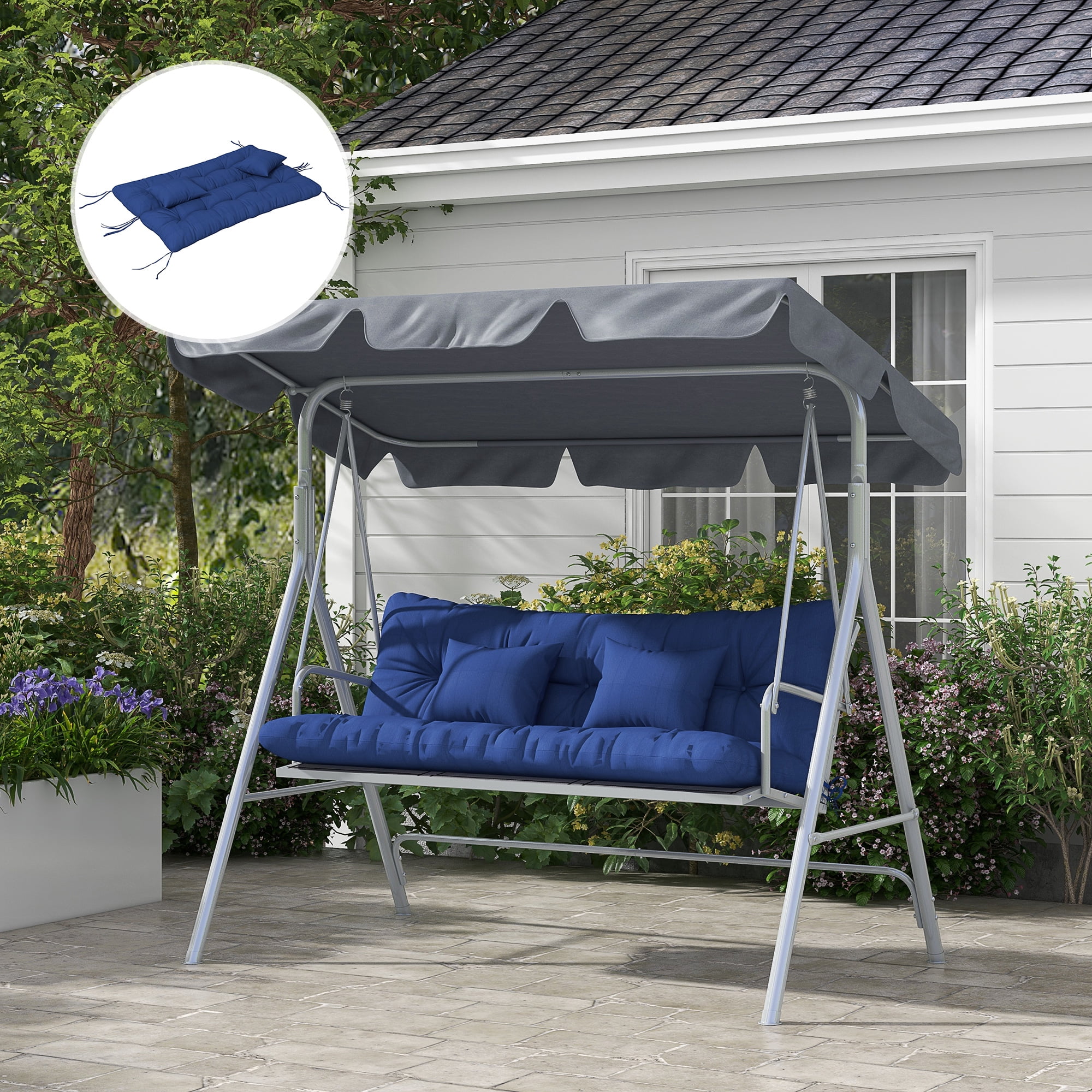 CoSoTower Tufted Bench Cushions & Throw Pillows, 4 Piece Swing Cushion Set, Indoor/Outdoor Replacement Bench Seat Pad, Back Cushion & 2 Pillows for Outdoor Furniture, Navy Blue