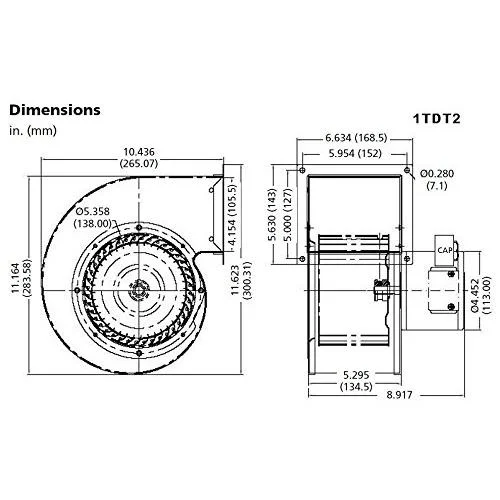 1TDT2 Blower, 549 CFM, 115V, 2.05 Amp, 1640 RPM
