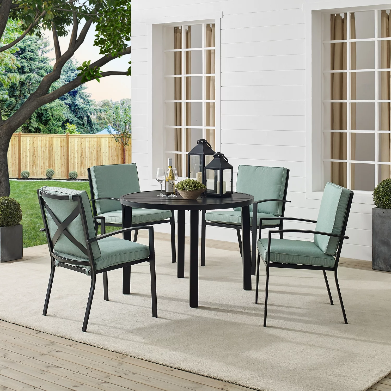 HomeStock Southwestern Style 5Pc Outdoor Metal Round Dining Set Mist/Oil Rubbed Bronze - Table & 4 Chairs