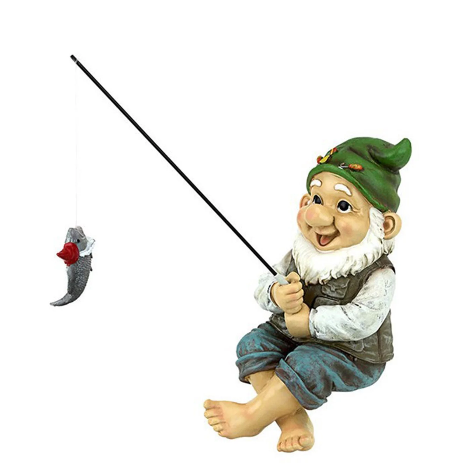 Egmy Fishing Gnome Sitter Garden Gnome Statue, Resin Patio Outdoor Decor, 14*10cm, 5.6*4in