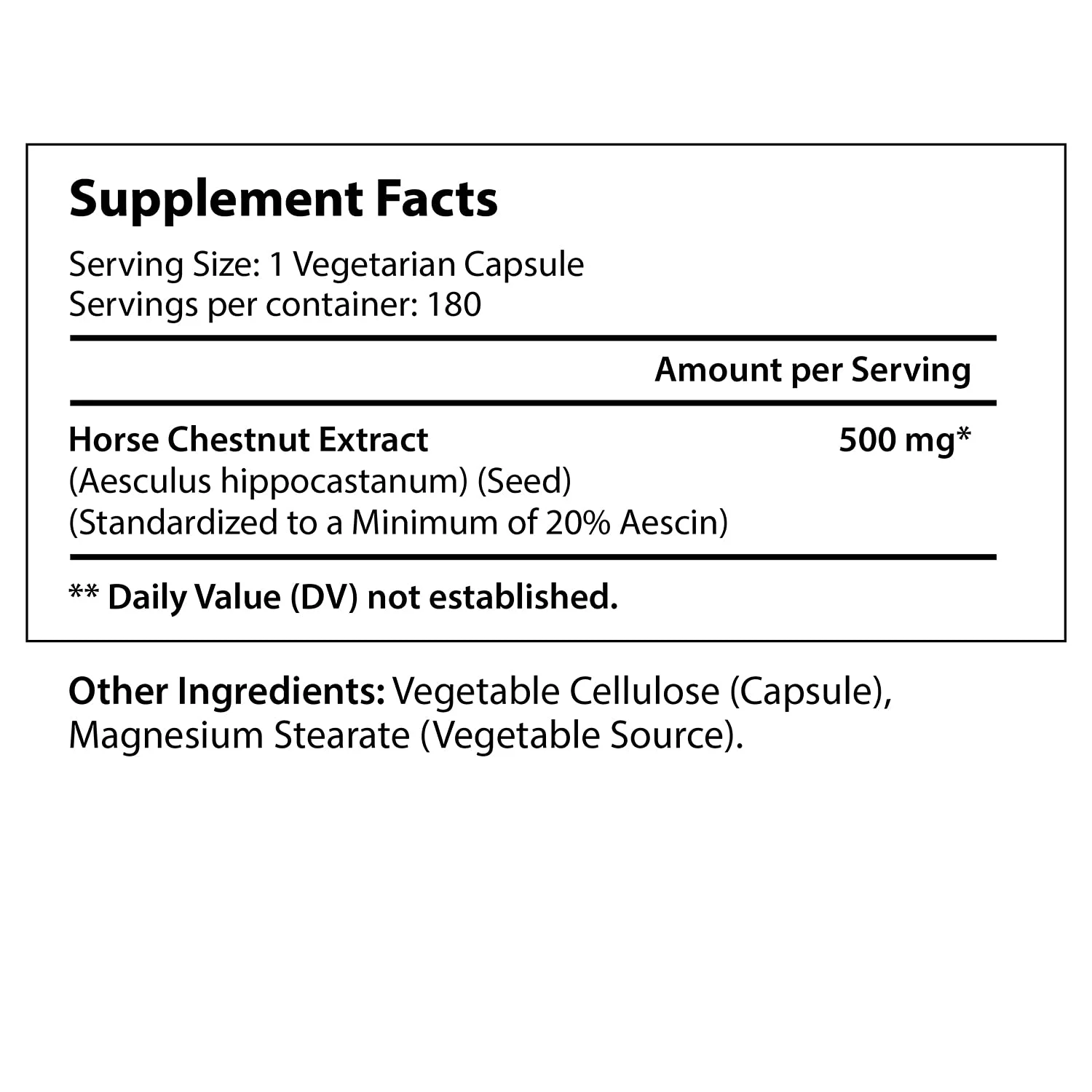 LongLifeNutri Horse Chestnut Extract 500mg 180 Vegetarian Capsules | Made in USA | Aescin 100mg Per Pill | Horsechestnut Seed Supplement 500 mg