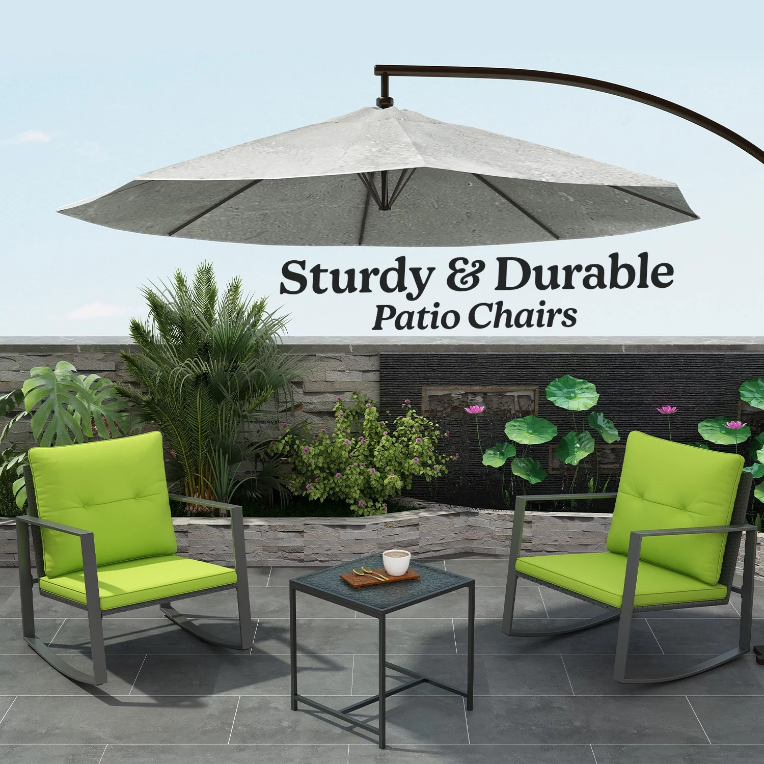 Sophron 3-Piece Bistro Patio Weather Resistance Furniture Set -Two Chairs With Durable Glass Table - Green