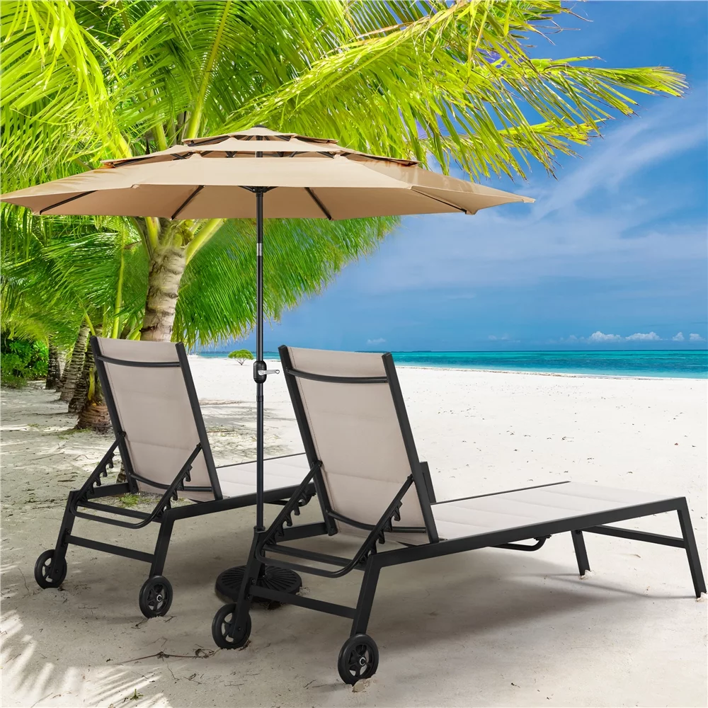 Yaheetech Outdoor 10ft Patio Parasol+ 20'' Patio Umbrella Base Set, Tan