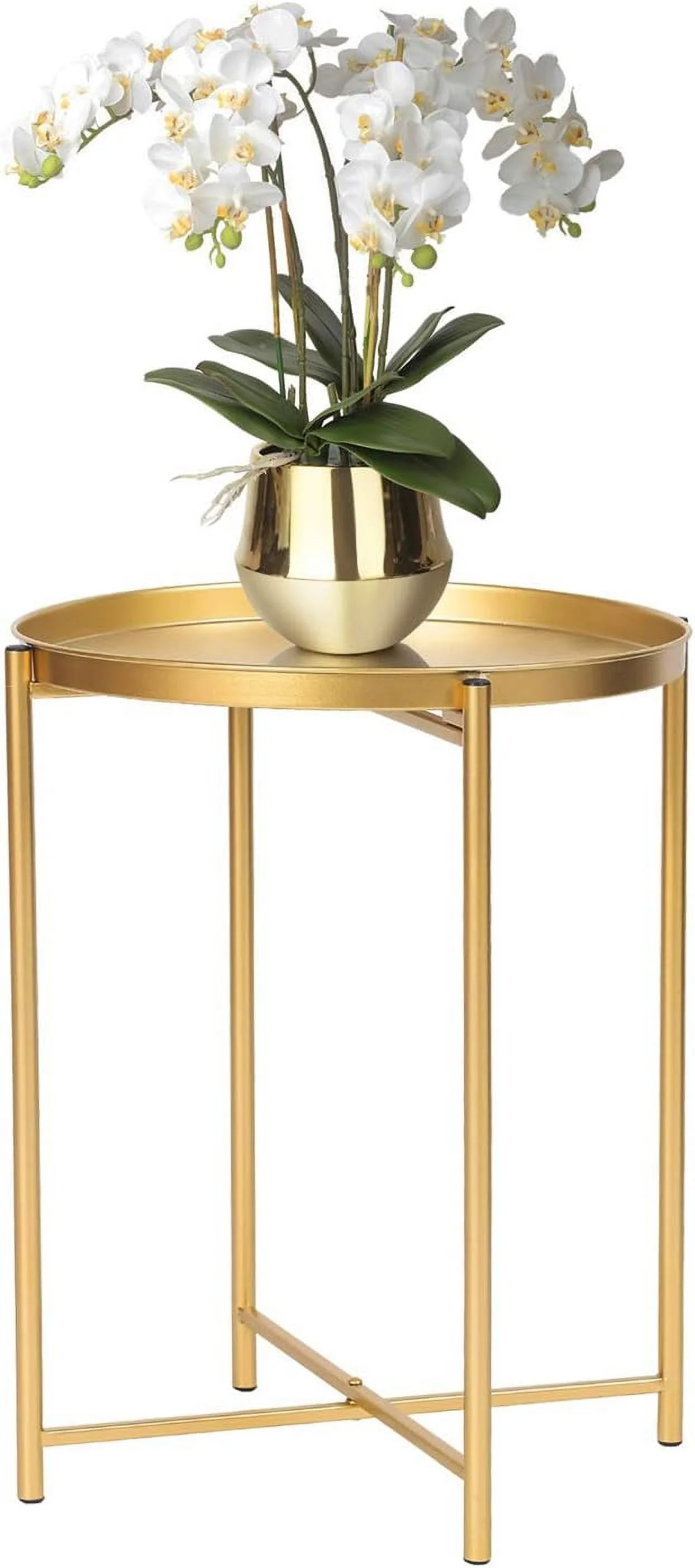 JYHOME Gold Tray   Round Side End   Decorative Sofa Snack Coffee Plant Stand    Tables for Small Spaces (Golden Tray)