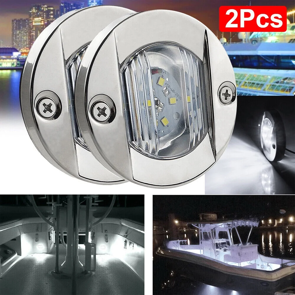 EROCK 2Pcs White Round Marine Boat LED Stern Transom Lights Cabin Deck Courtesy Light