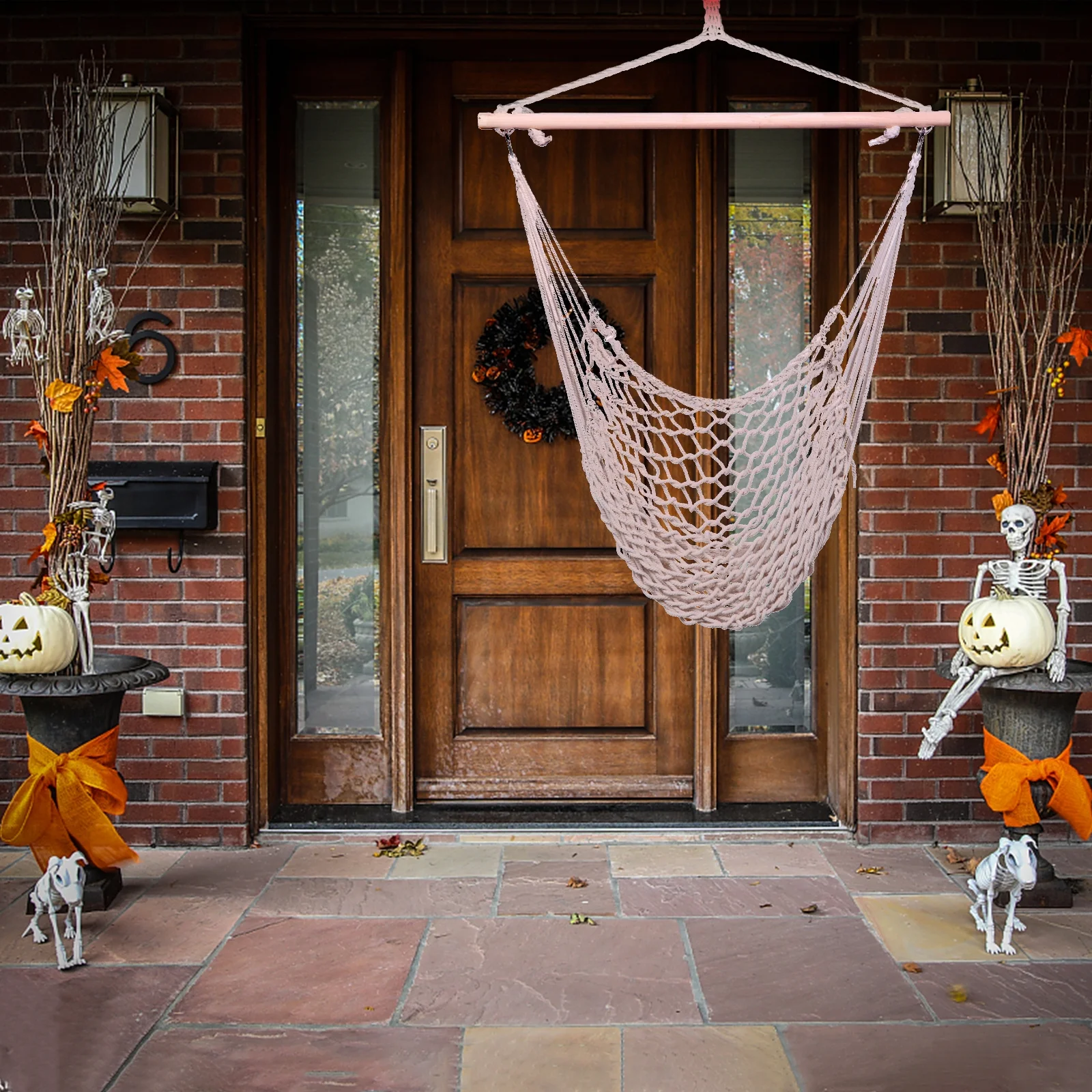 Hanging Beige Air/Sky Chair Swing with Comfortable Rope, Durable Design, and Easy Installation - Perfect for Relaxing in the Yard or on the Patio