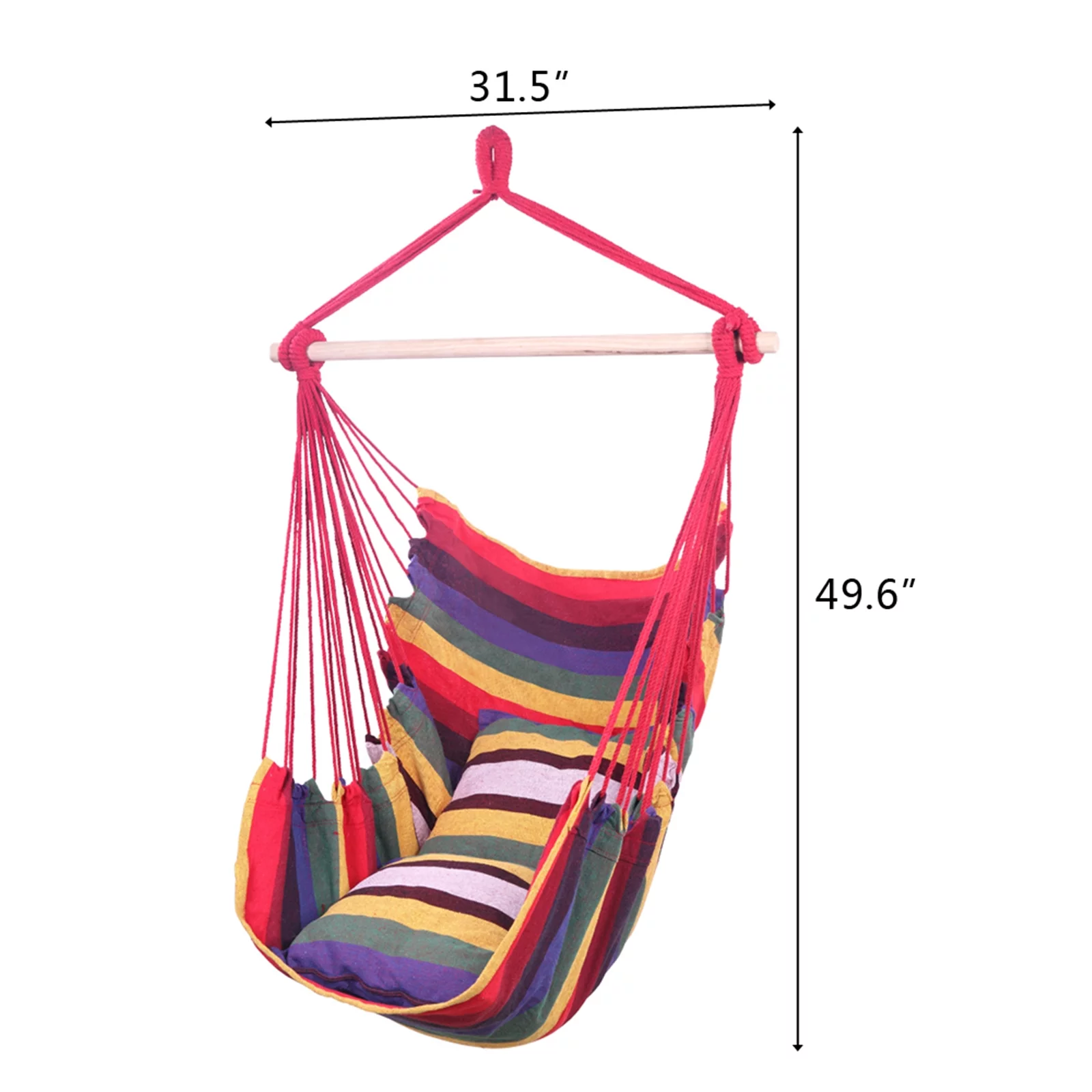 YeekTok Distinctive Cotton Canvas Hanging Rope Chair with Pillows Rainbow