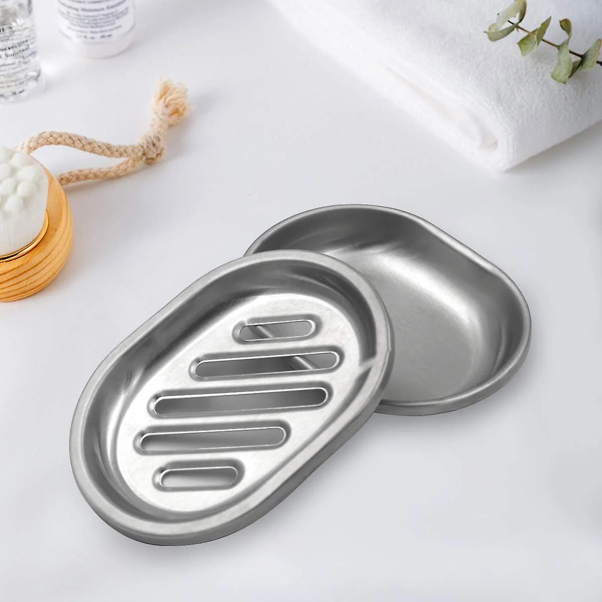 Soap Dish, Double Layers Stainless Steel Soap Holder With Draining Tray, Shower Soap Dishes For Bathroom, Soap Saver For Bathtub, Sponge Holder For Ki