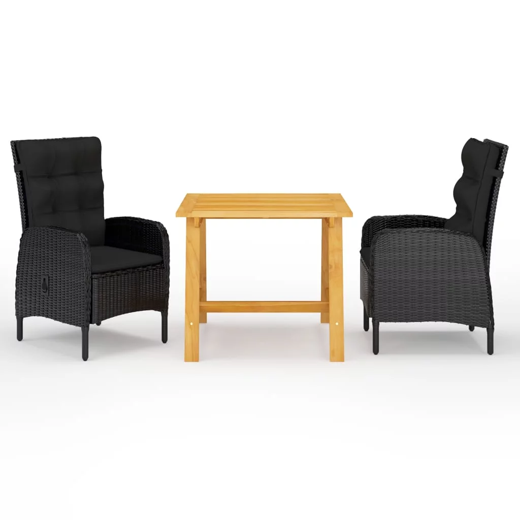 moobody 3 Piece Patio Dining Set Black