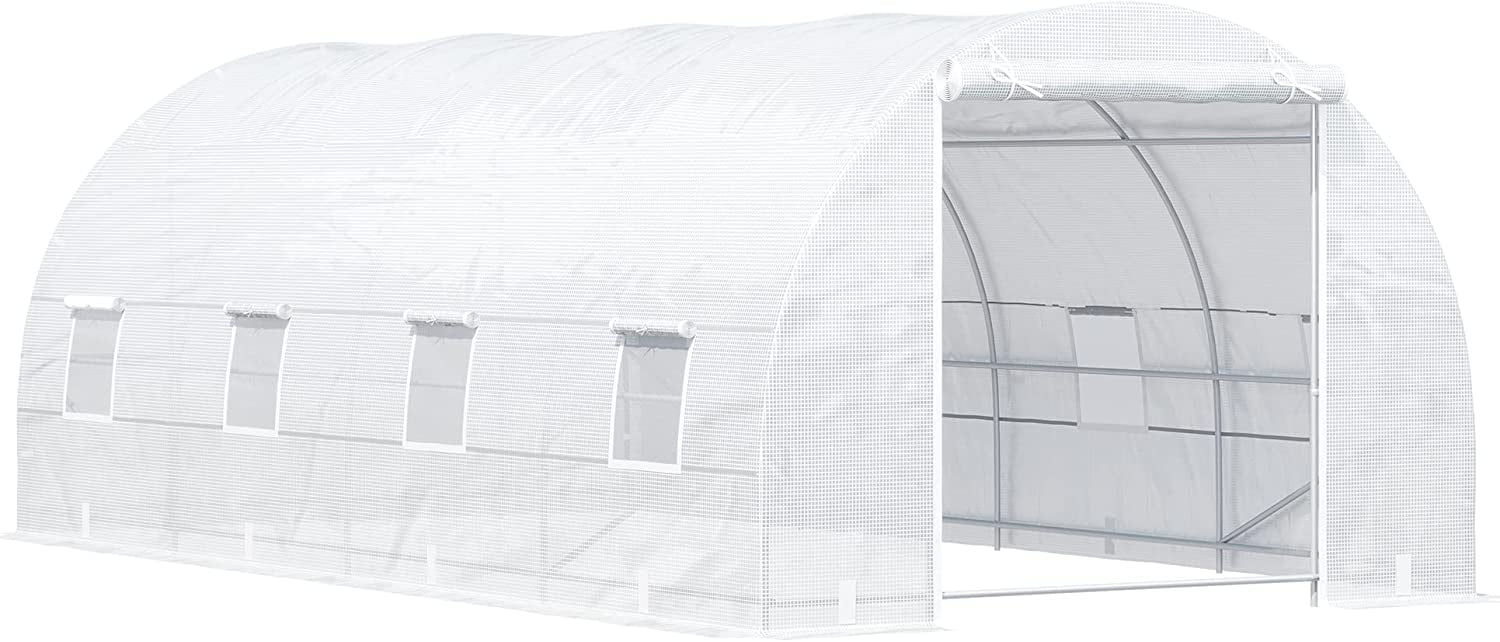 20' x 10' x 7' Walk-in Tunnel Greenhouse with Zippered Door & 8 Mesh Windows, Large Garden Green House Kit, Galvanized Steel Frame, White
