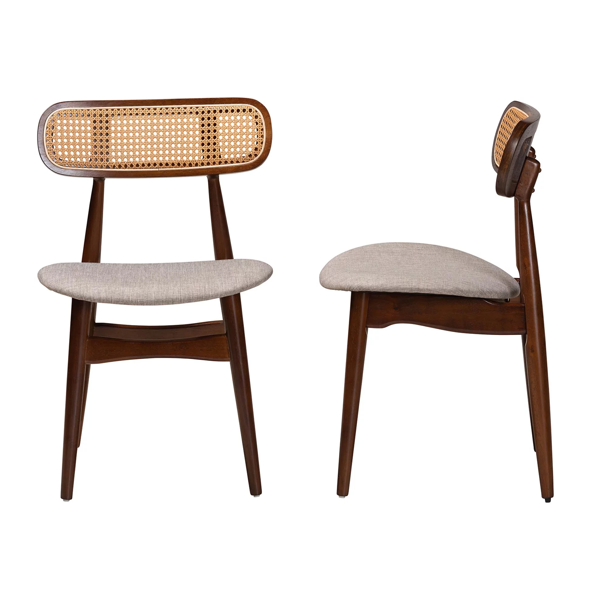 Baxton Studio Tarana Mid-Century Modern Grey Fabric and Walnut Brown Finished Wood 2-Piece Dining Chair Set