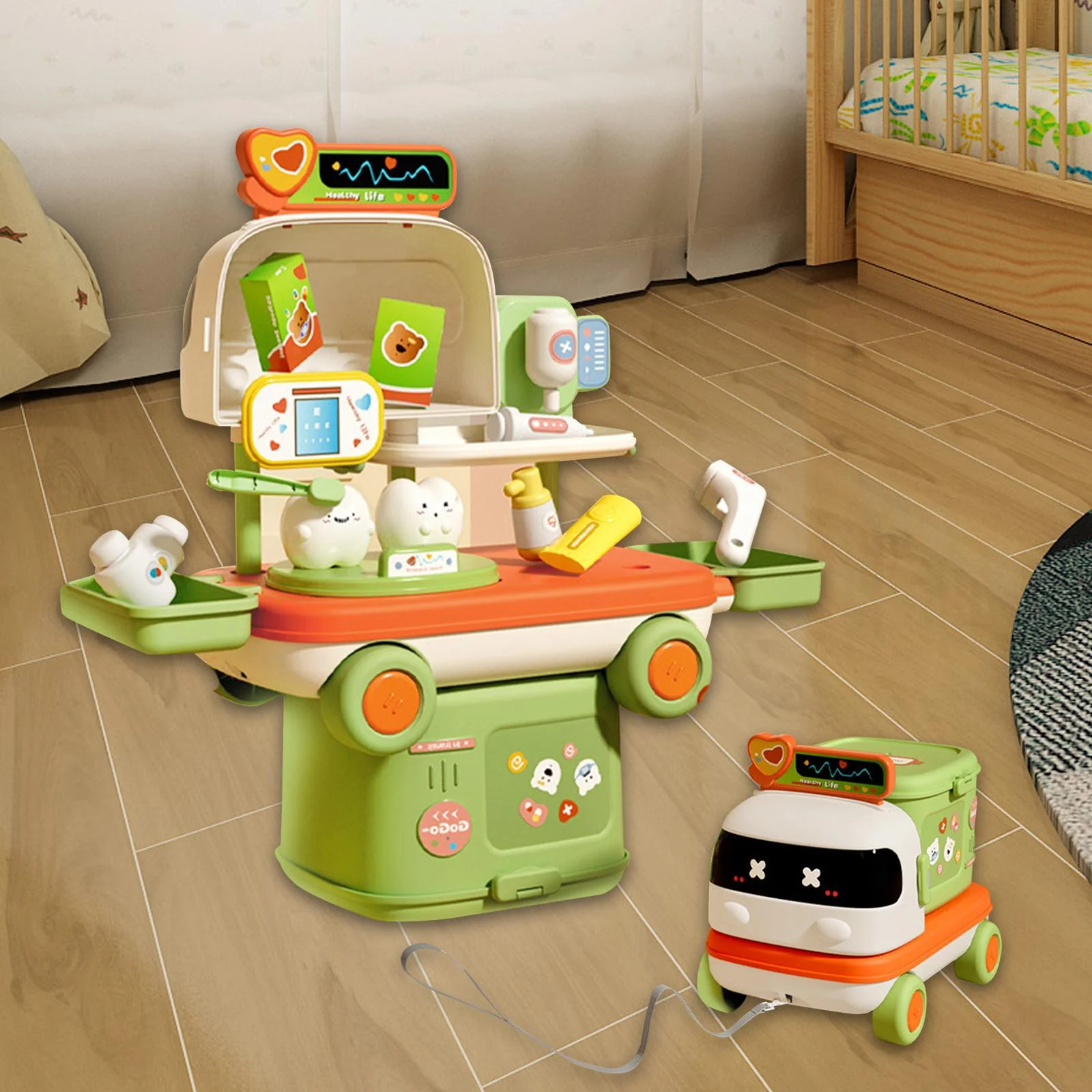 DOLITY Kids Pretend Play Set Montessori Toy Easy to Store Portable Imaginative Play for Green