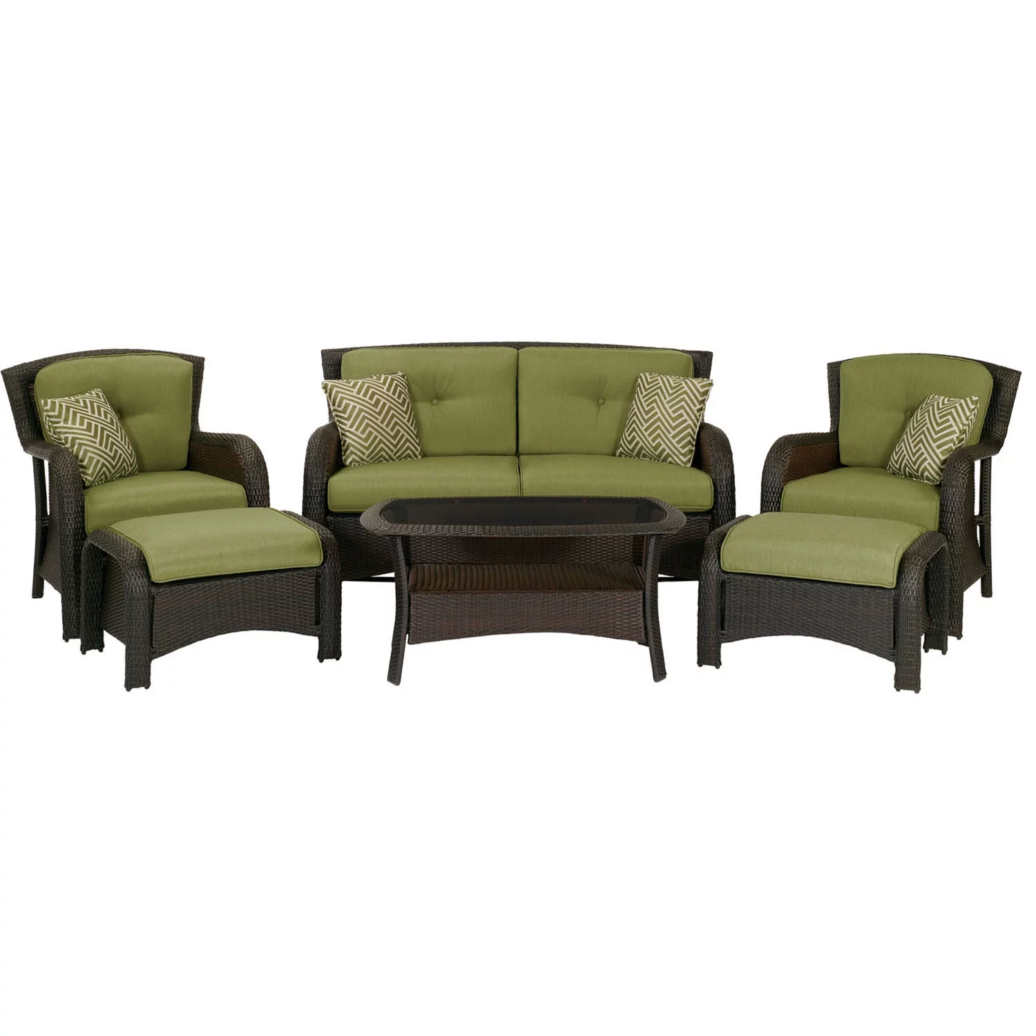 Hanover Strathmere 6-Piece Wicker and Steel Outdoor Conversation Set, Cilantro Green
