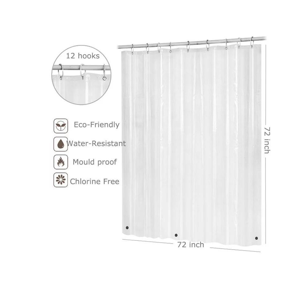 INTSUPERMAI Bathroom Shower Curtain Eco-Friendly PEVA Water and Mildew Resistant Clear 72*72