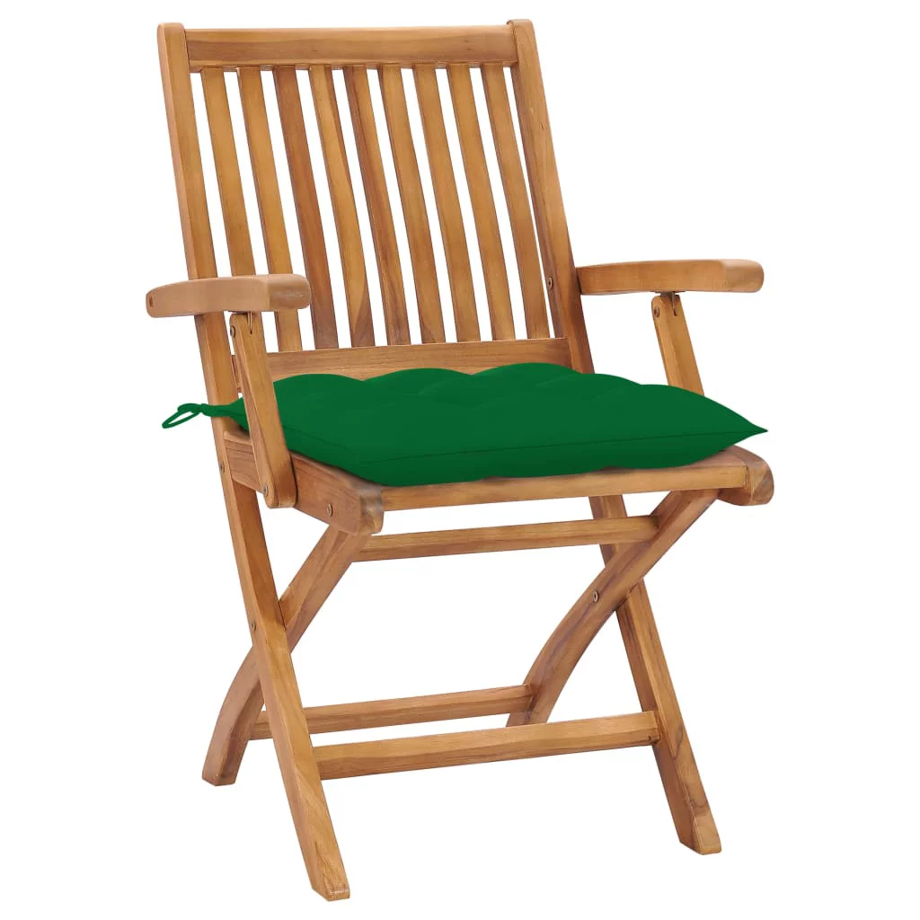 Walmeck Patio Chairs 2 pcs with Green Cushions Solid Teak Wood
