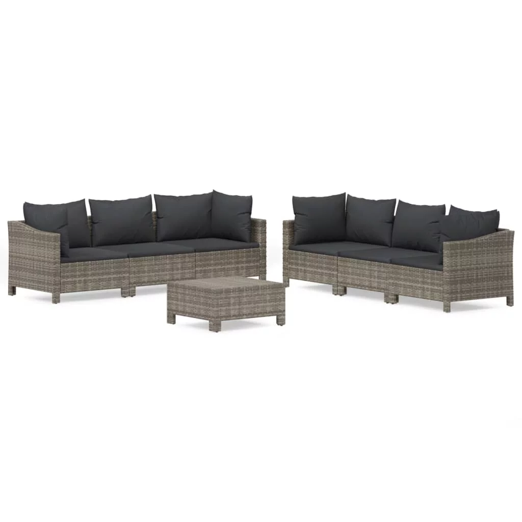 Anself 7 Piece Patio Set with Cushions Gray Poly Rattan