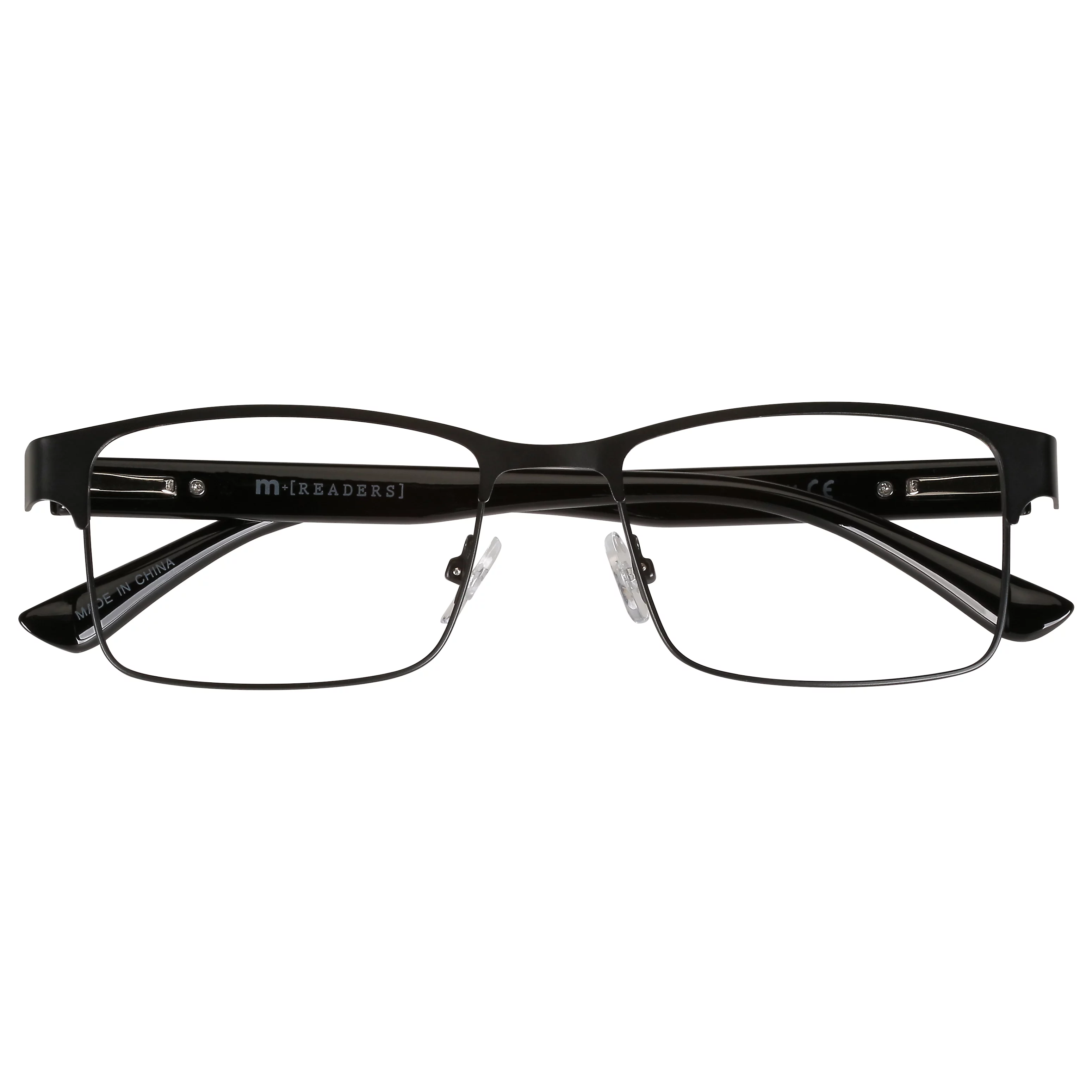 M+ Readers Mens Spring Hinge Flat Metal Reading Glasses Mblk 1.25 Ash in Classic Matte Black