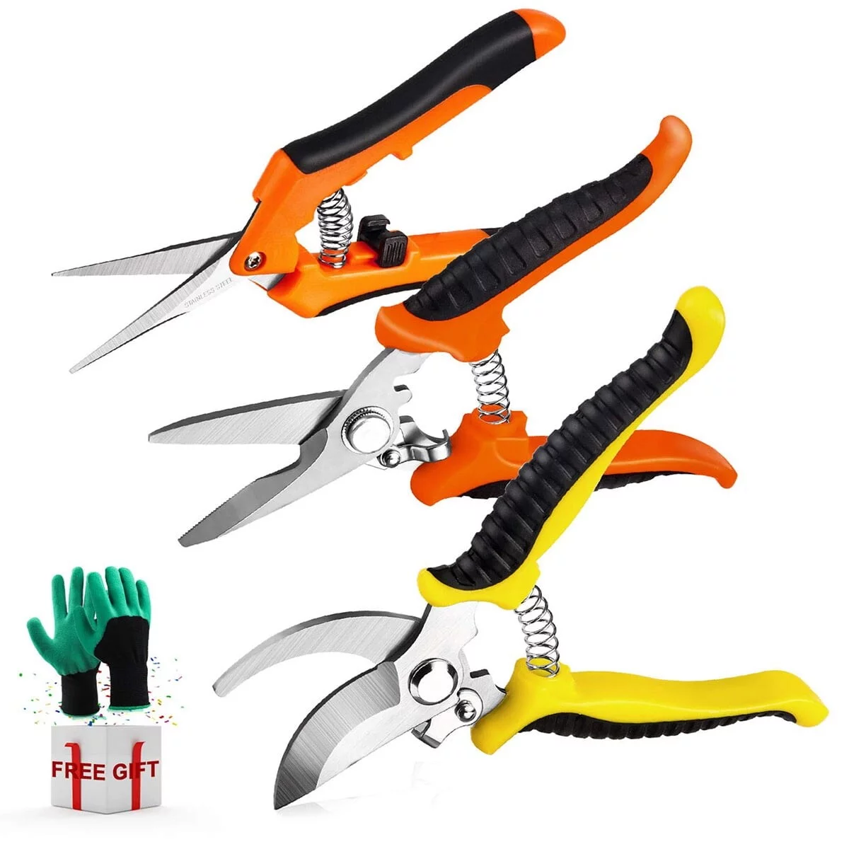 3 Pack Garden Pruning Shears Stainless Steel Blades Handheld Pruners Black