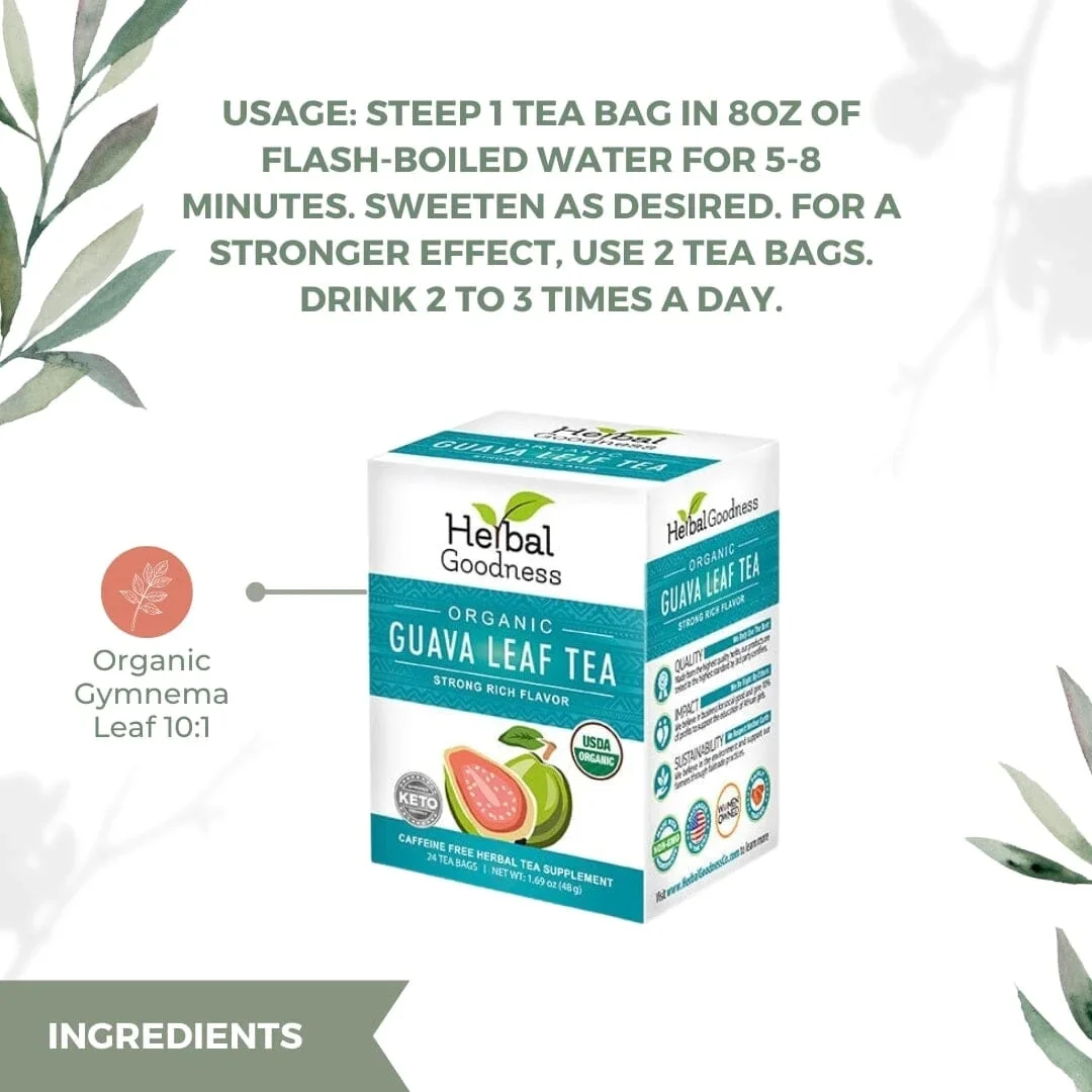 Guava Leaf Tea - Sleep Support | Hair Growth - 6 Case Packs - 24 Teabags - Herbal Goodness