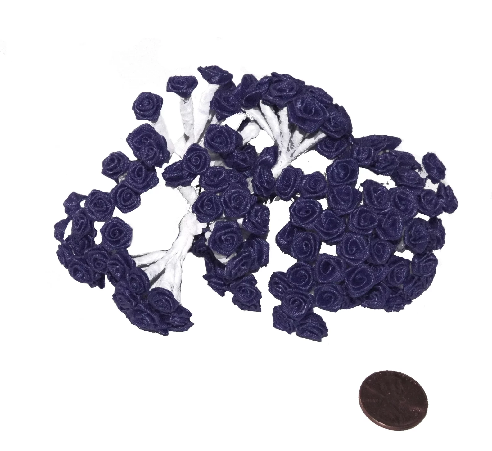 144 Silk Mini Wrap Roses Wedding Shower Flower Picks - Navy Blue