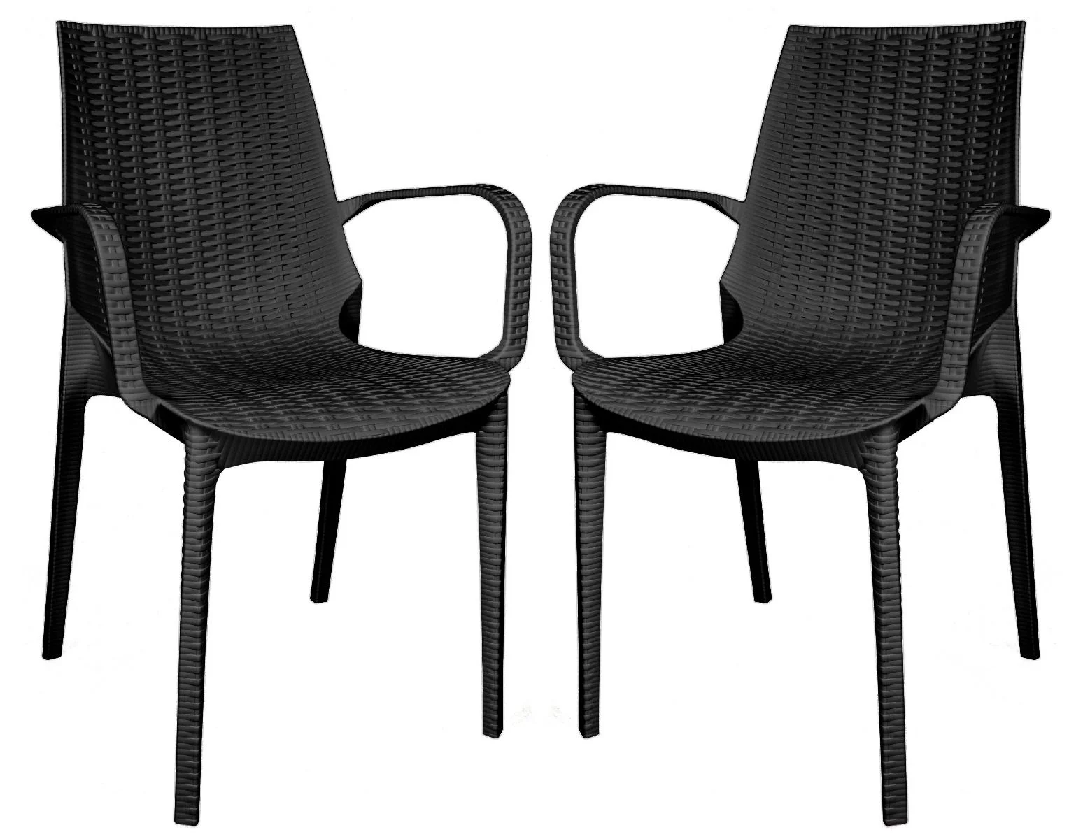 LeisureMod Kent Modern Outdoor Stackable Dining Armchair in Black Set of 2