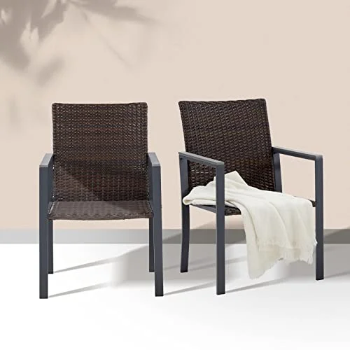 VICLLAX Outdoor Rattan Chair Set of 2, Patio Dining Chairs with Armrests for Garden, Wicker Lawn Chair, Grey