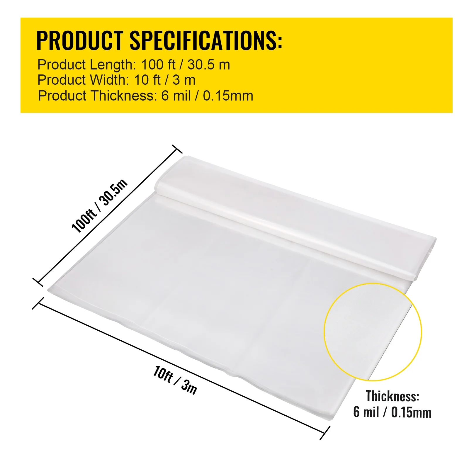 SKYSHALO Greenhouse Film, 10' x 100' Greenhouse Plastic Film, 6 Mil Thick Awning Greenhouse, 4 Years Clear Polyethylene Covering, UV Protection Farm Gardening Plastic Supply