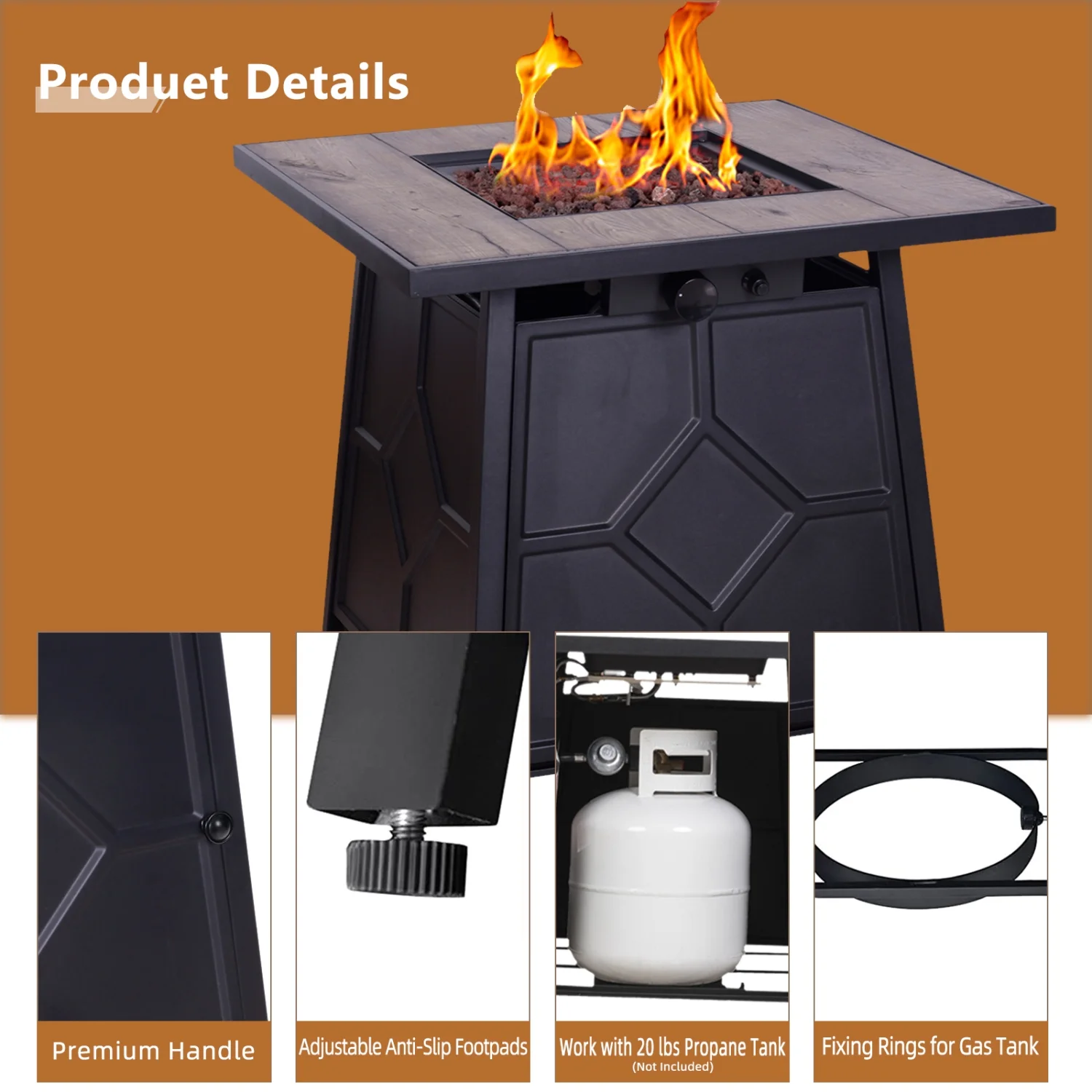 DremFaryoyo 40 000 BTU Steel Propane Gas Fire Pit  With Steel lid  Weather Cover
