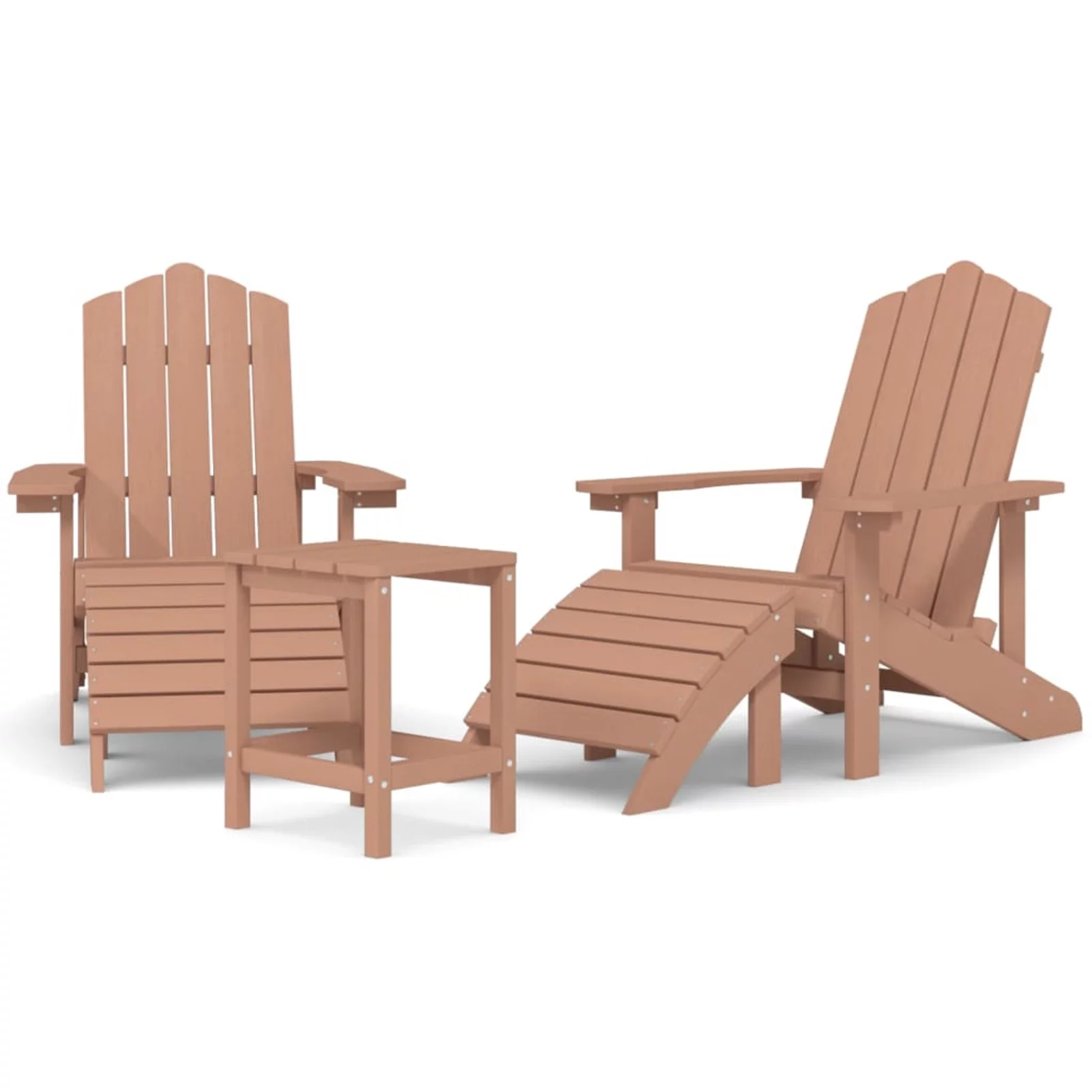 OWSOO Patio Adirondack Chairs with Footstool & Table HDPE Brown