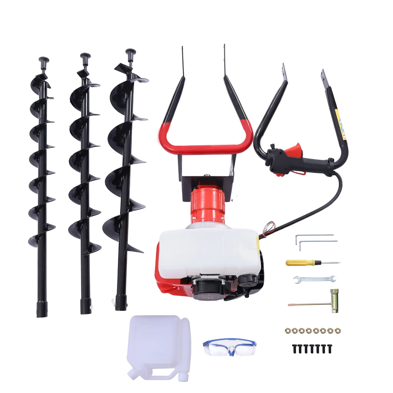 Wuzstar 43cc 1.7HP Gas Powered Post Hole Digger Earth Digger with Earth Auger Drill Bit 8+10+12 Inch