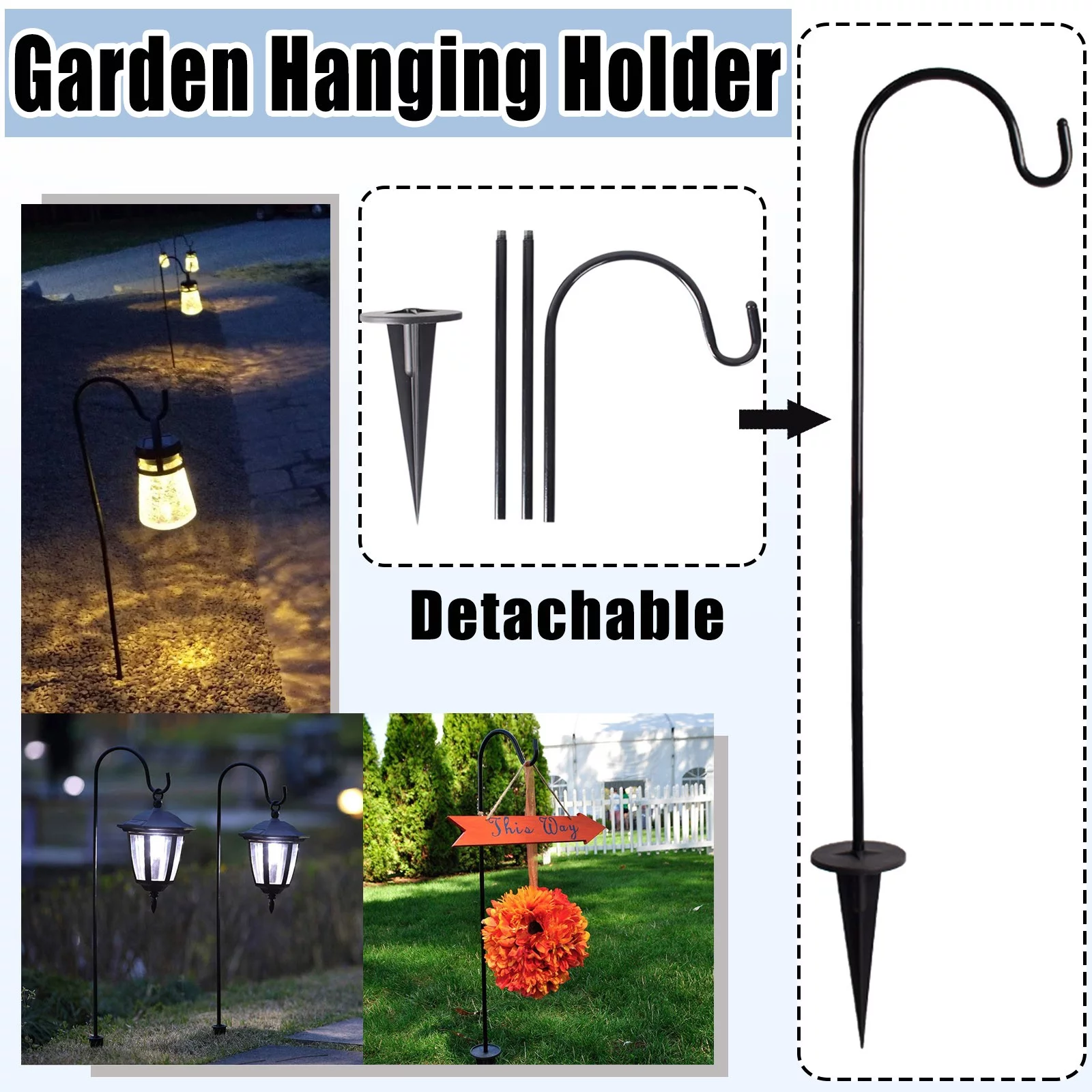 Jierger Garden Hooks Adjustable for Bird-Feeder Lantern Plant-Hook Garden-Stake - Plant Stand Hanger for Outdoor Flower Basket, Bird Feeder Hanger Weddings Decor
