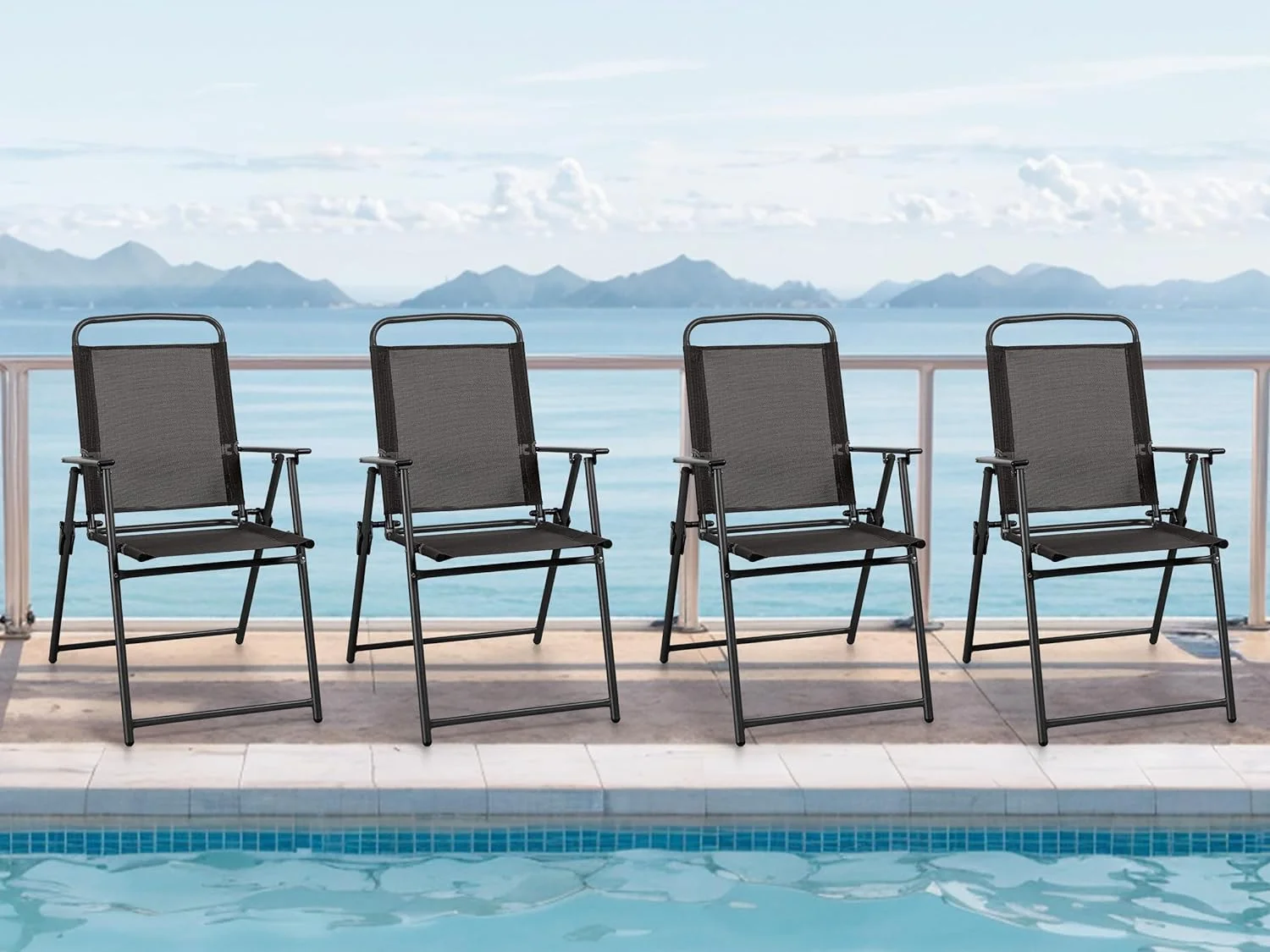 SQTRFJO TUIONMJ 4 Pack Patio TUIONMJ  Outdoor Portable Dining Chairs  All Weather Lightweight Foldable Chair with Armrests for Lawn Garden Porch and Pool  Black