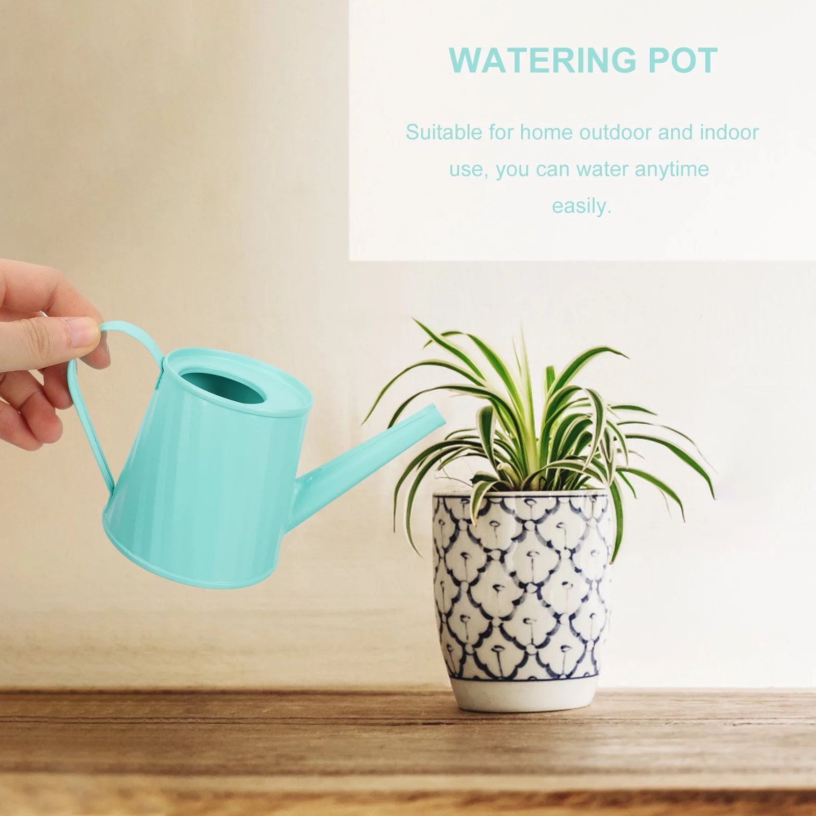 Zonh Kids Green Metal Flower Watering Can - Long Spout Garden Kettle