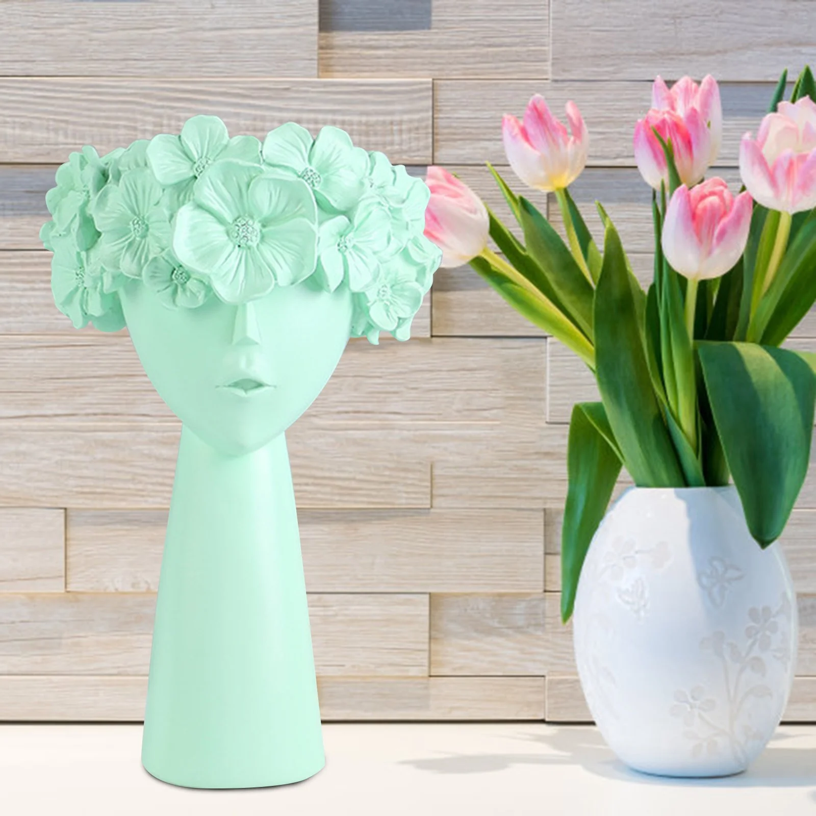 Flower Wreath Girl Vase Storage Box Doll Head Planter Nursery Decor