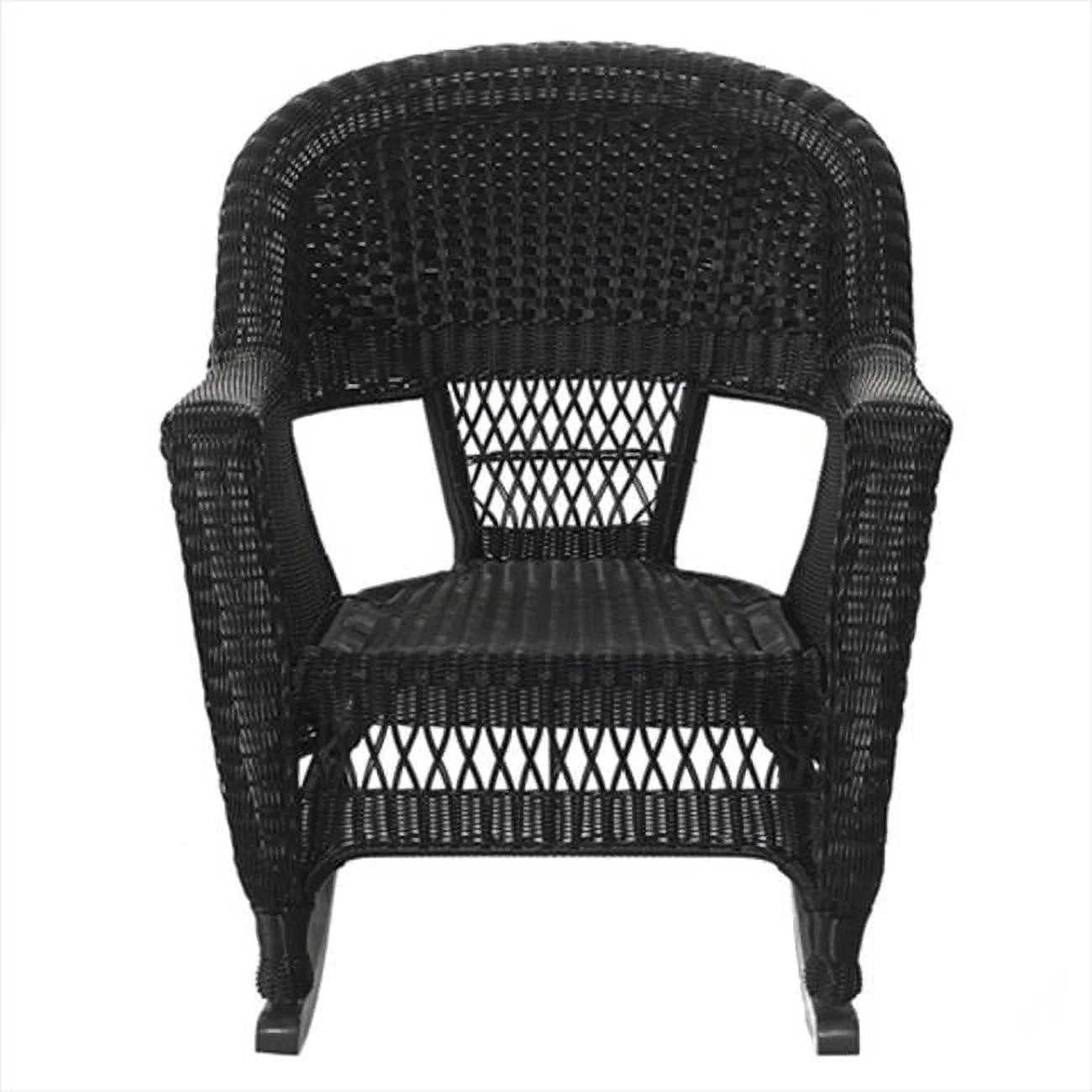 W00207R-D-2-RCES018 3 Piece Black Rocker Wicker Chair Set With Red Cushion