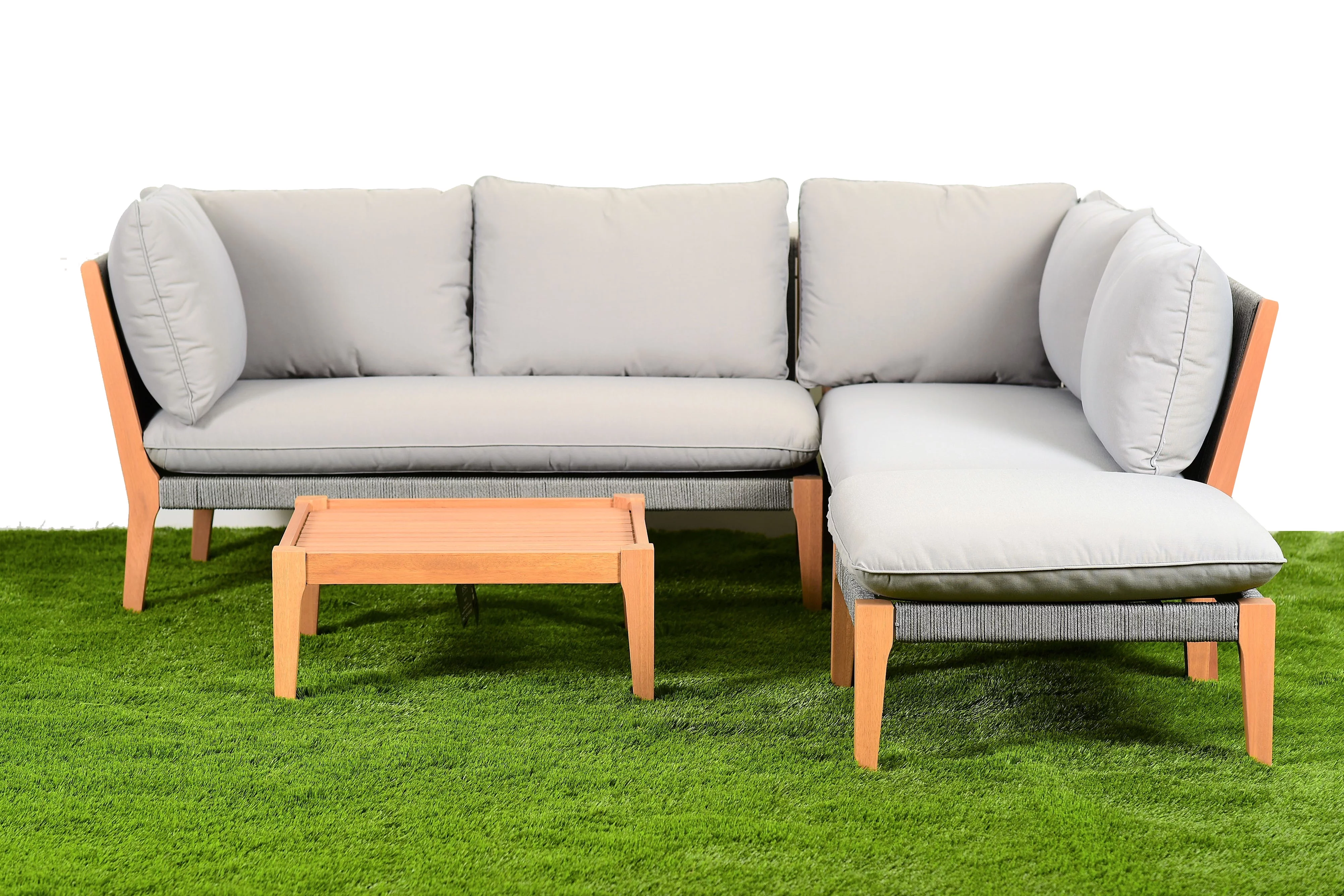 Amazonia Leicester Teak Finish 5 pieces Patio Sectional Set with Weather Resistant Black Cushions