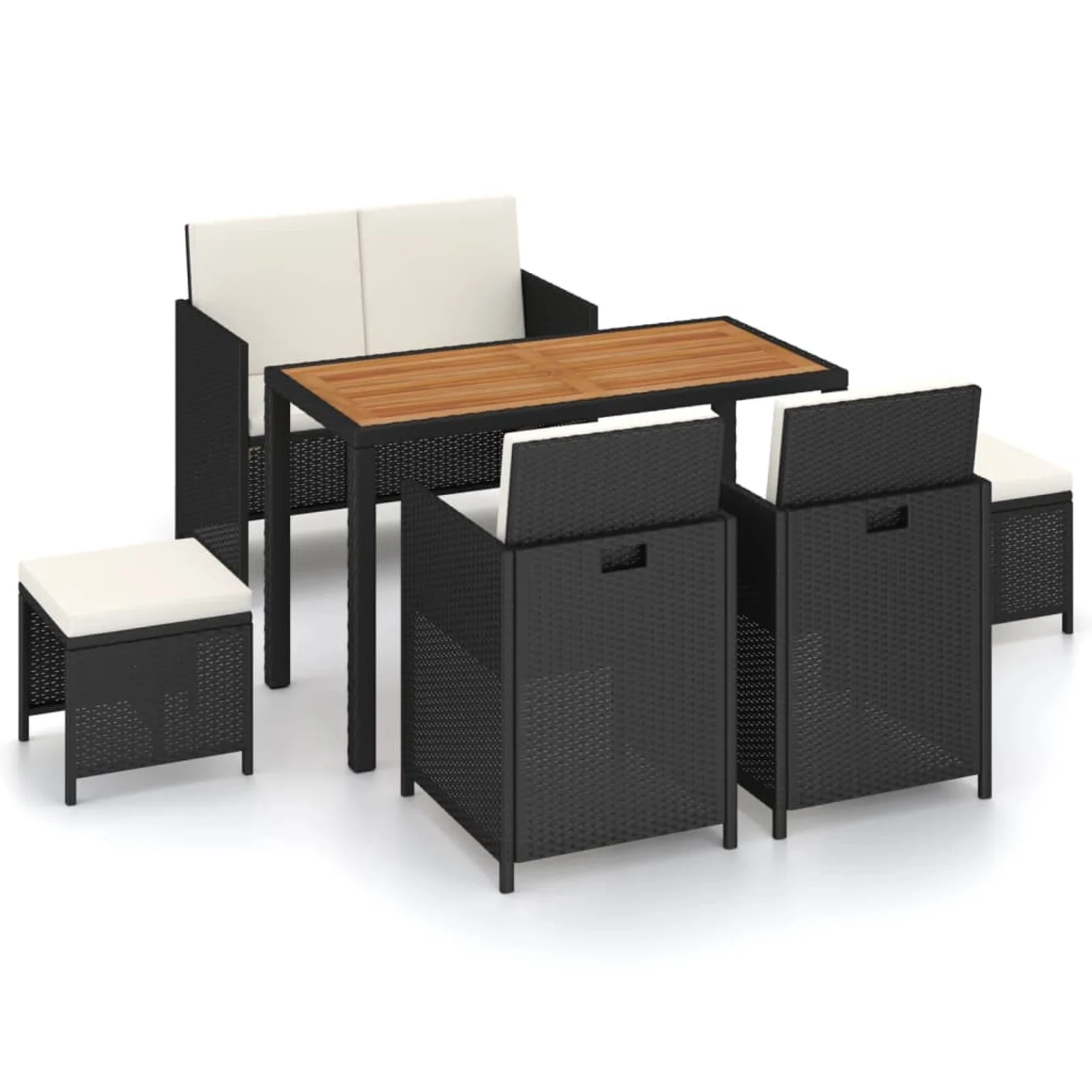 Tomshoo 6 Piece Patio Dining Set Poly Rattan and Acacia Wood Black