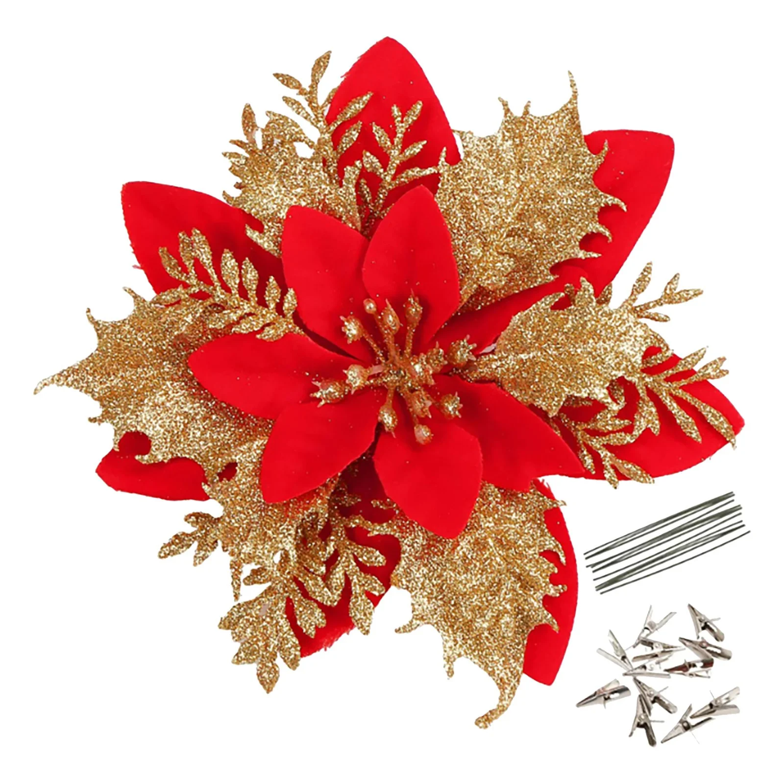 Yeetfub Artificial Flowers for Outdoors Flower Christmas Wreath Accessories Holiday Christmas Tree Decorations Gold Powder Christmas Flowers for Wedding Home Faux Flowers Bulk Gift for Mothers Day