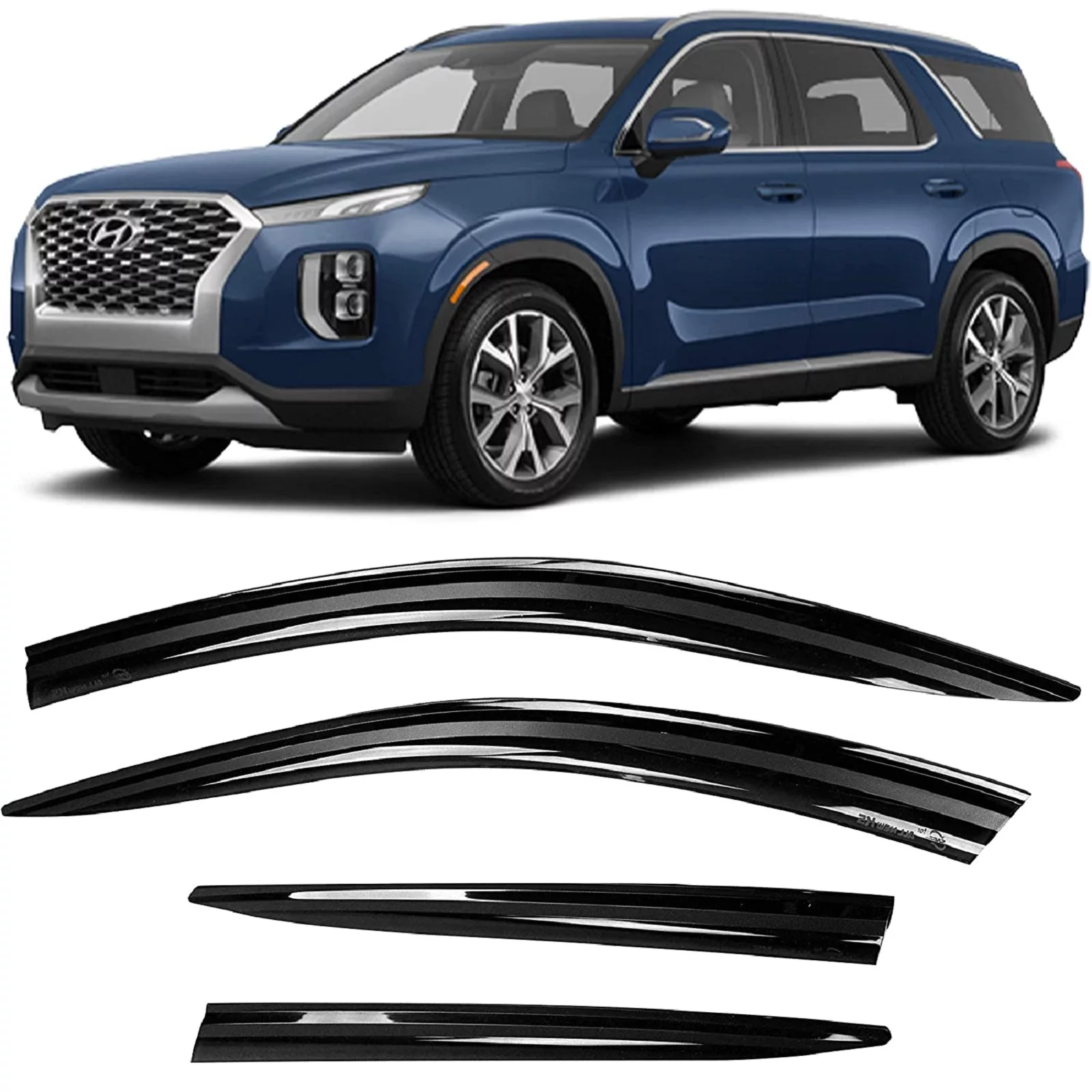 JSP Side Window Deflector Strip, Out-Channel Rain Guard for Hyundai Palisade 2020-2022, Dark Smoke Acrylic, Adhesive Tape Mount Wind/Sun/Rain Shade, Set of 4
