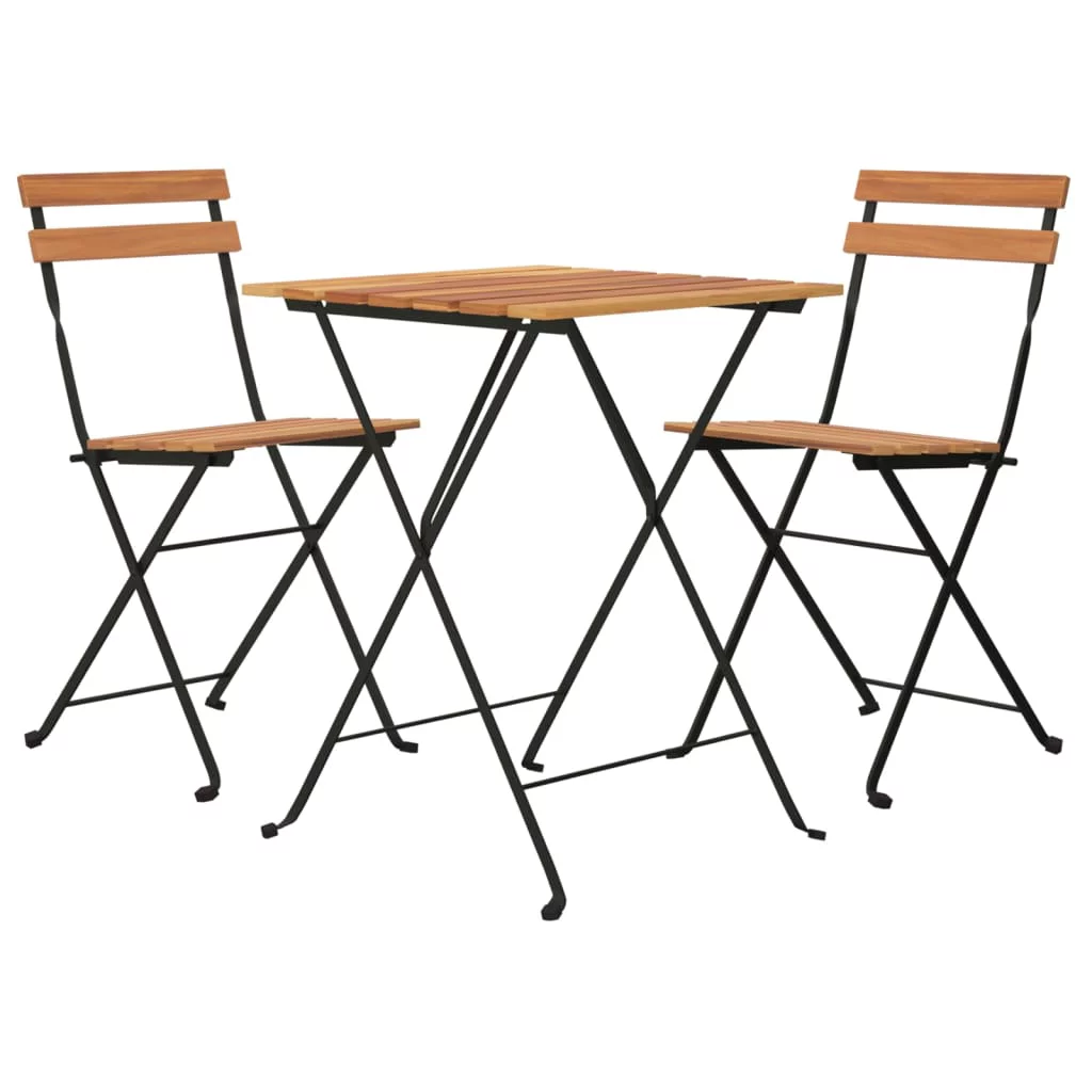 Dcenta 3 Piece Folding Bistro Set Solid Wood Teak and Steel