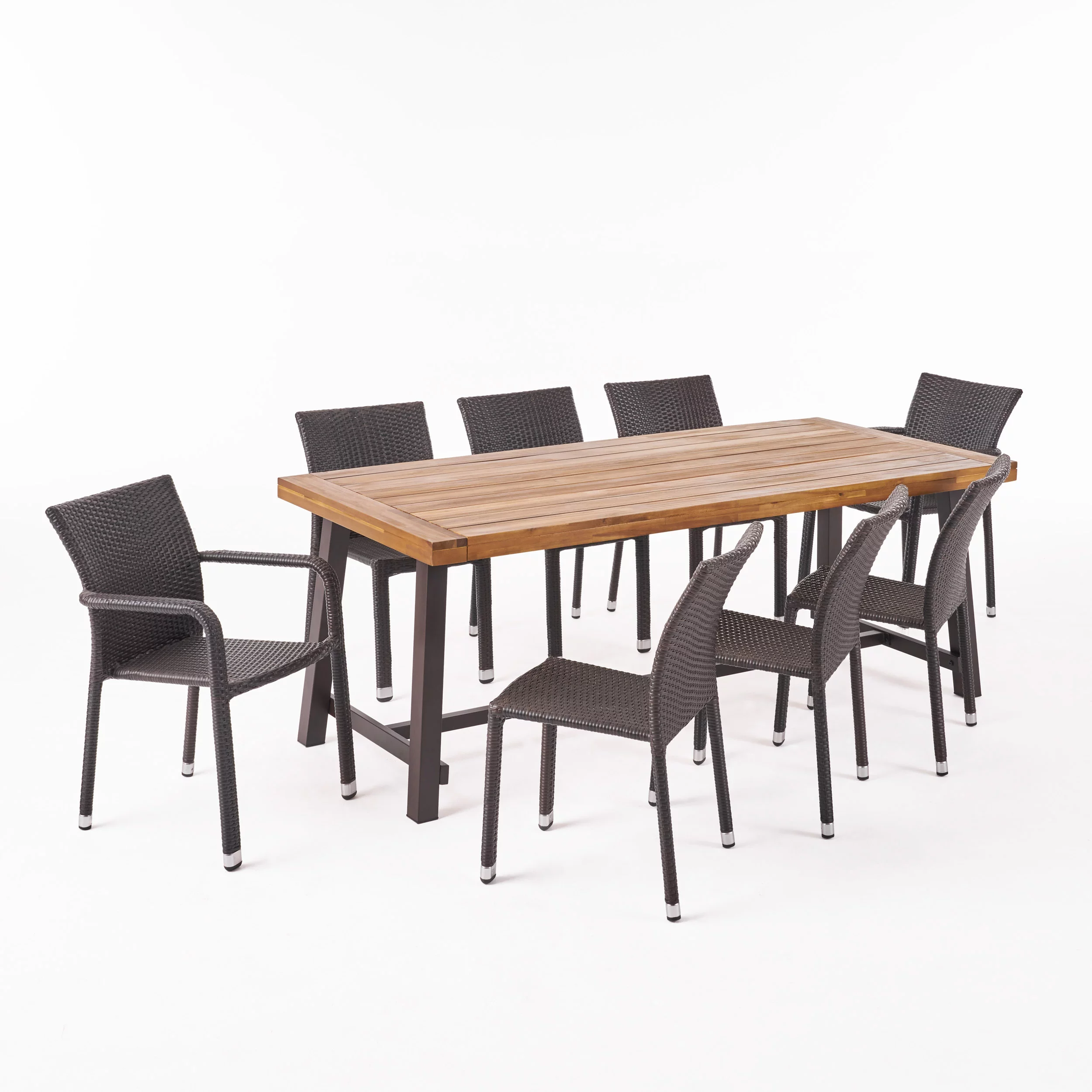 Noble House Fairgreen 9 Piece Wooden Patio Dining Set in Teak and Brown