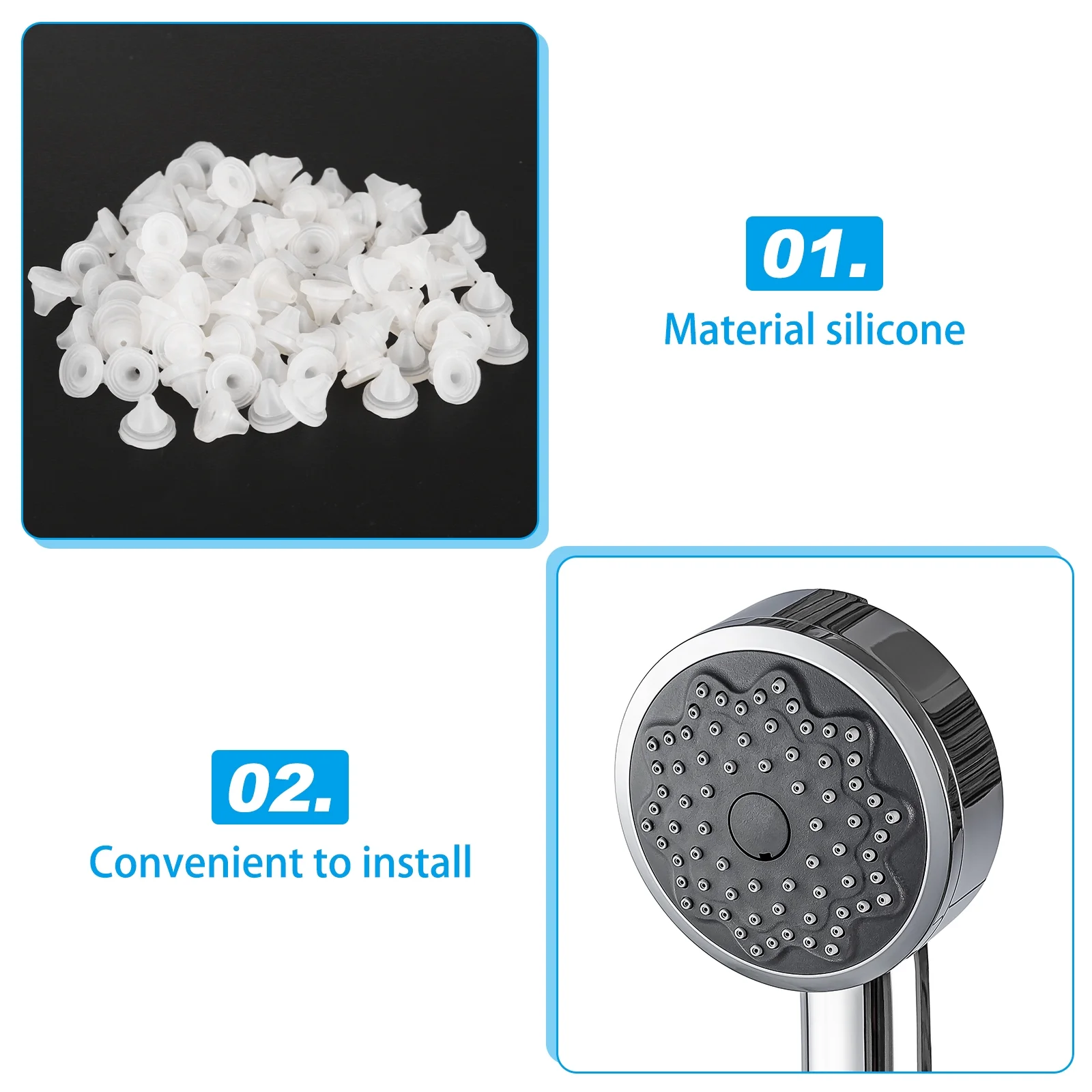 60pcs Shower Head Replacement Nozzles, Silicone Nozzle Sprinkler Spout Round Nib Fit 5mm Hole, White