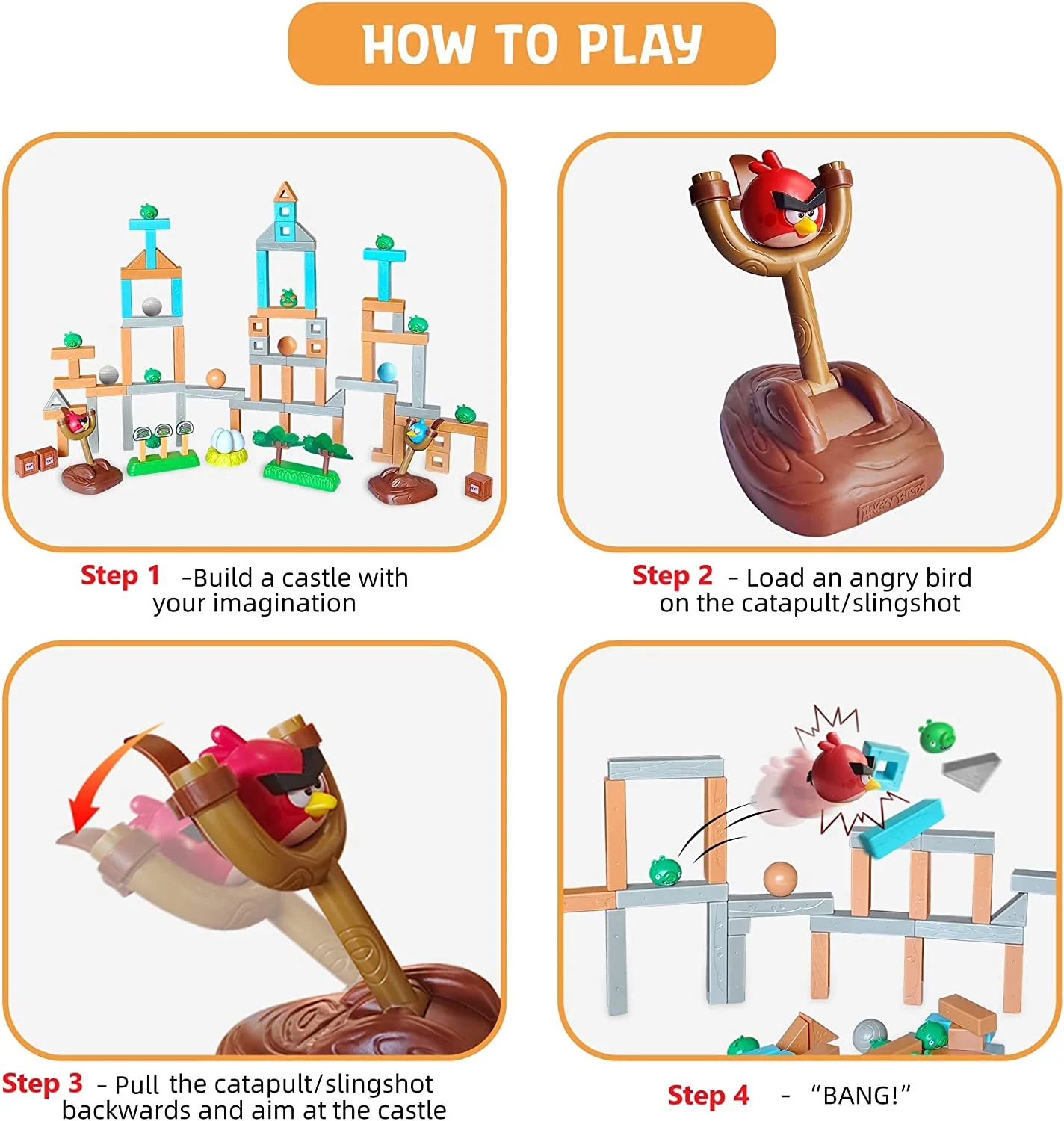 2023 Newly Licensed Angry Birds Toys Playsets Build N’ Launch Construction Brick Assembly Building Blocks Sets Pig City Strike 2 Takedown Space Planet Game Catapult Slingshot Gift Box 97pcs